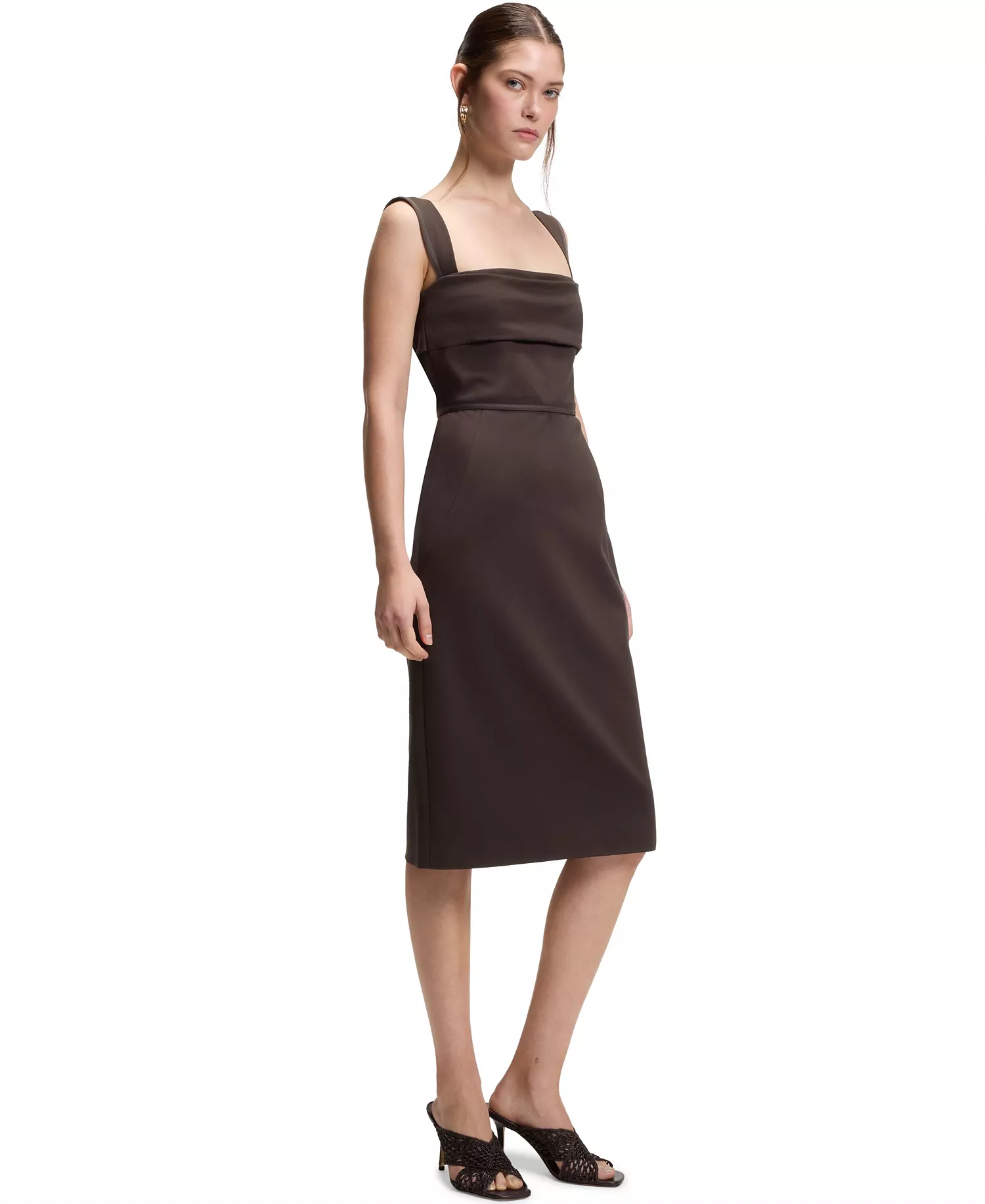 BOSS by Women's Slim-Fit Jersey Layered Detail Dress - Dark Brown - 10
