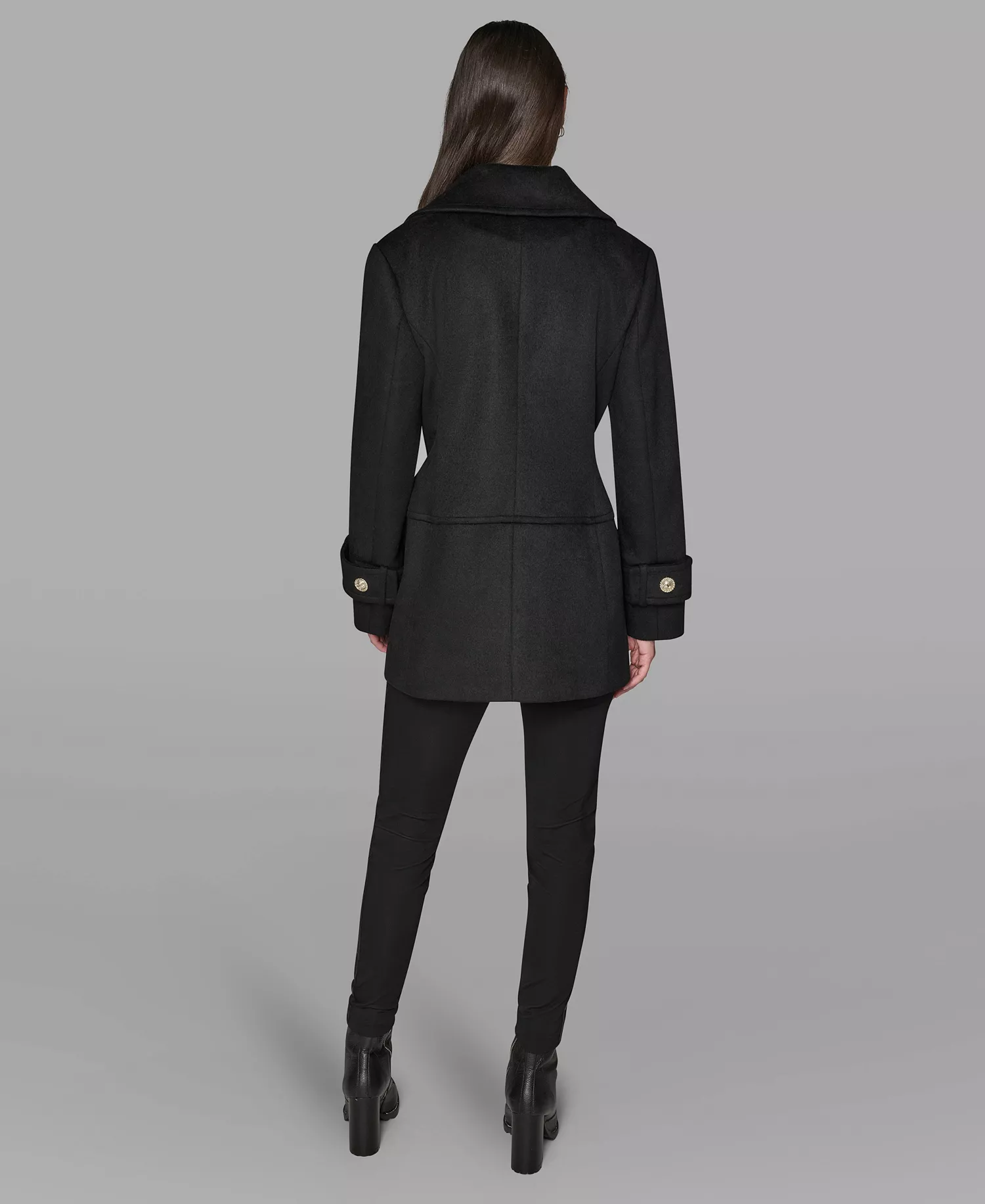 Women's Dropped Waist Peacoat - Black - L