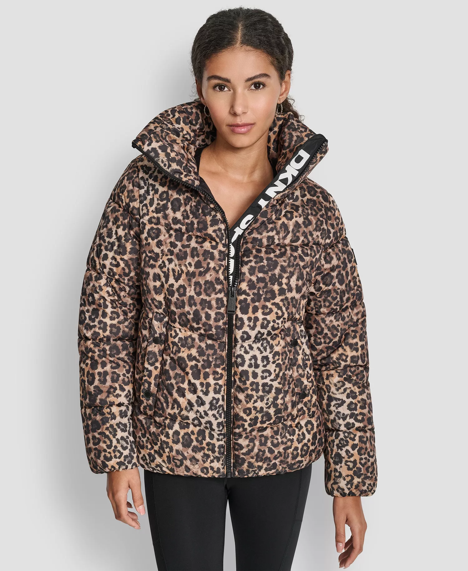 Women's Oversized Collar Quilted Puffer Jacket - Animalize Whiskey - L