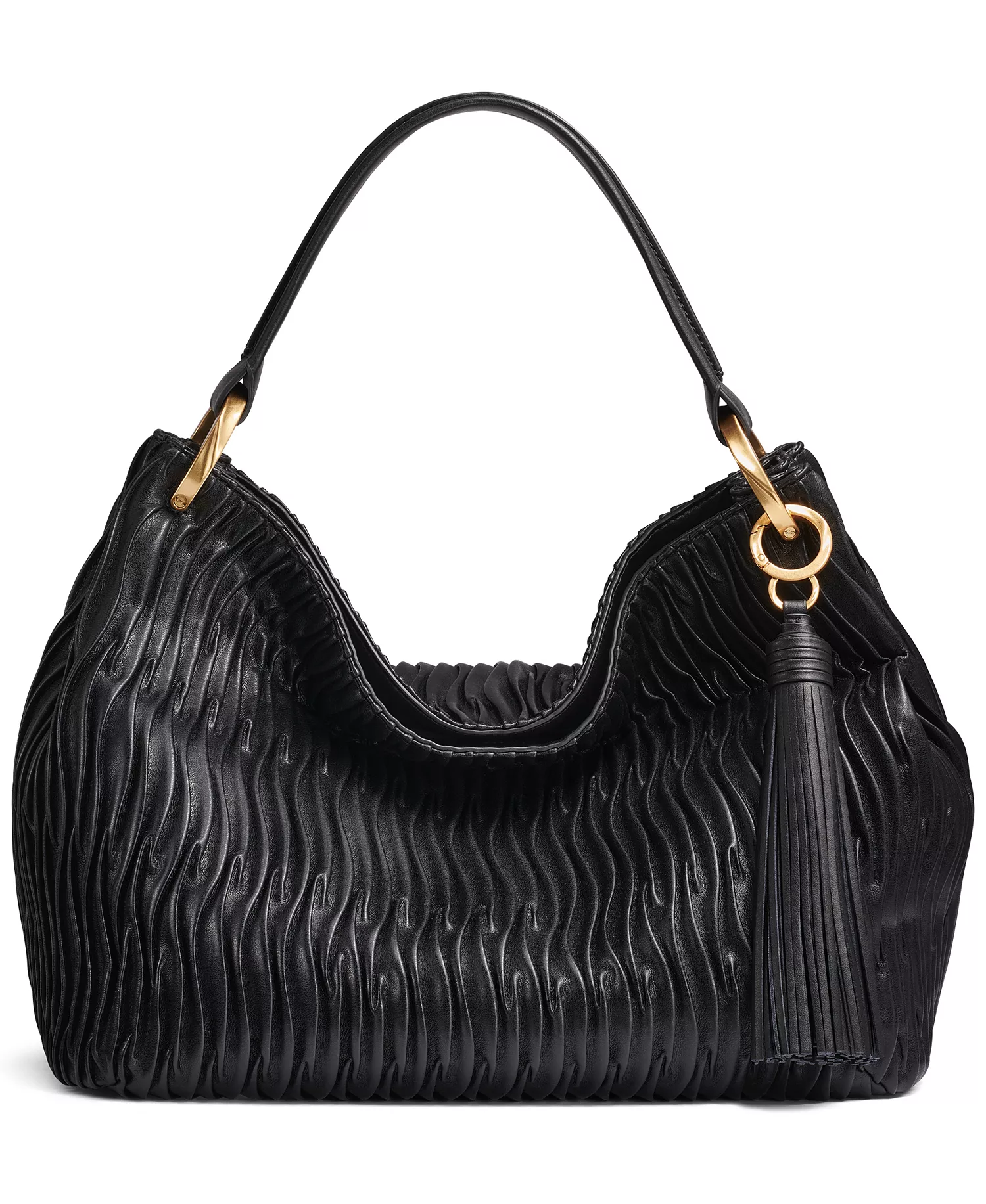 Glenwood Pleated Large Shoulder Handbag - Black - Large