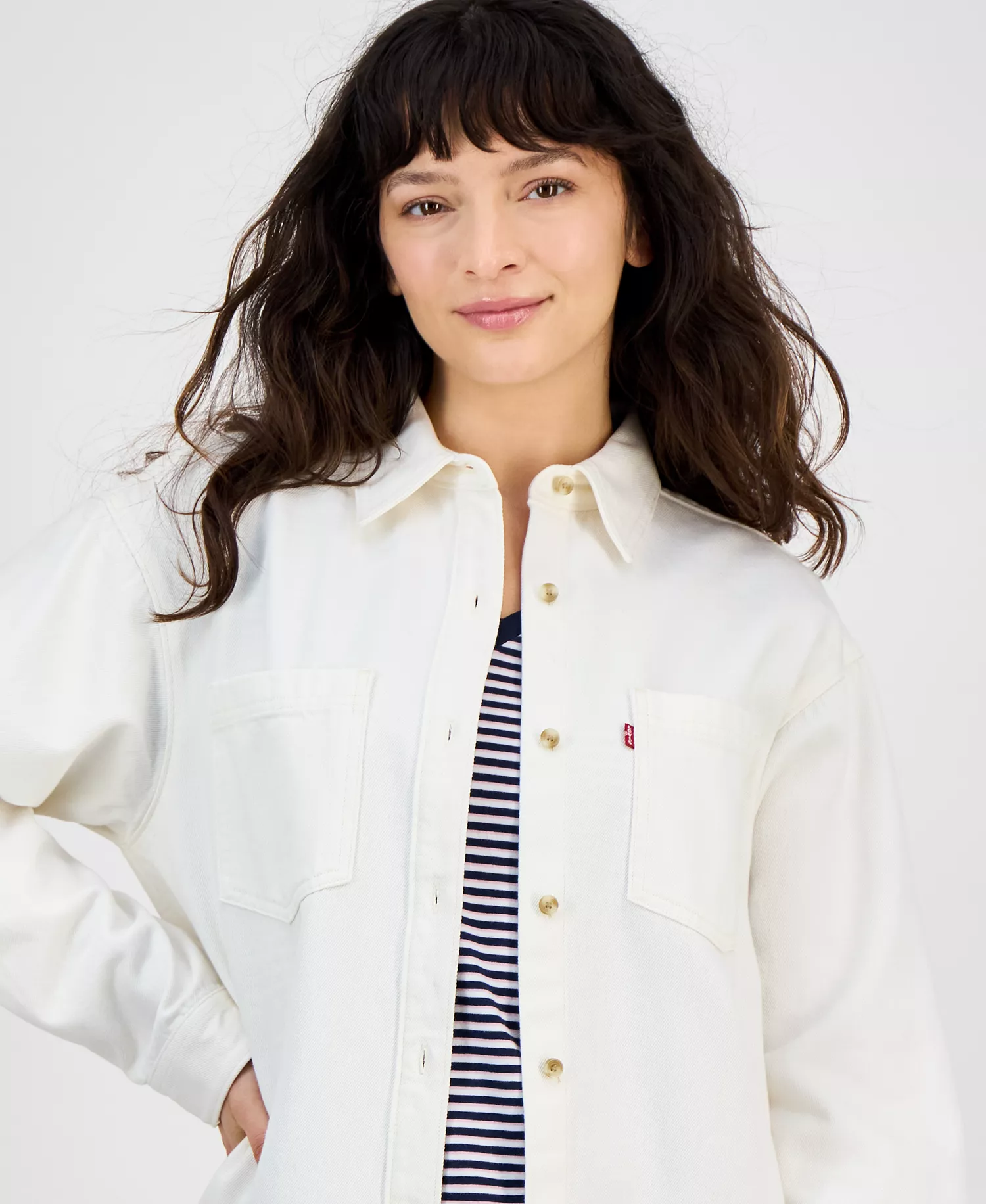 Women's Iris Button-Front Cotton Overshirt - Ecru - L