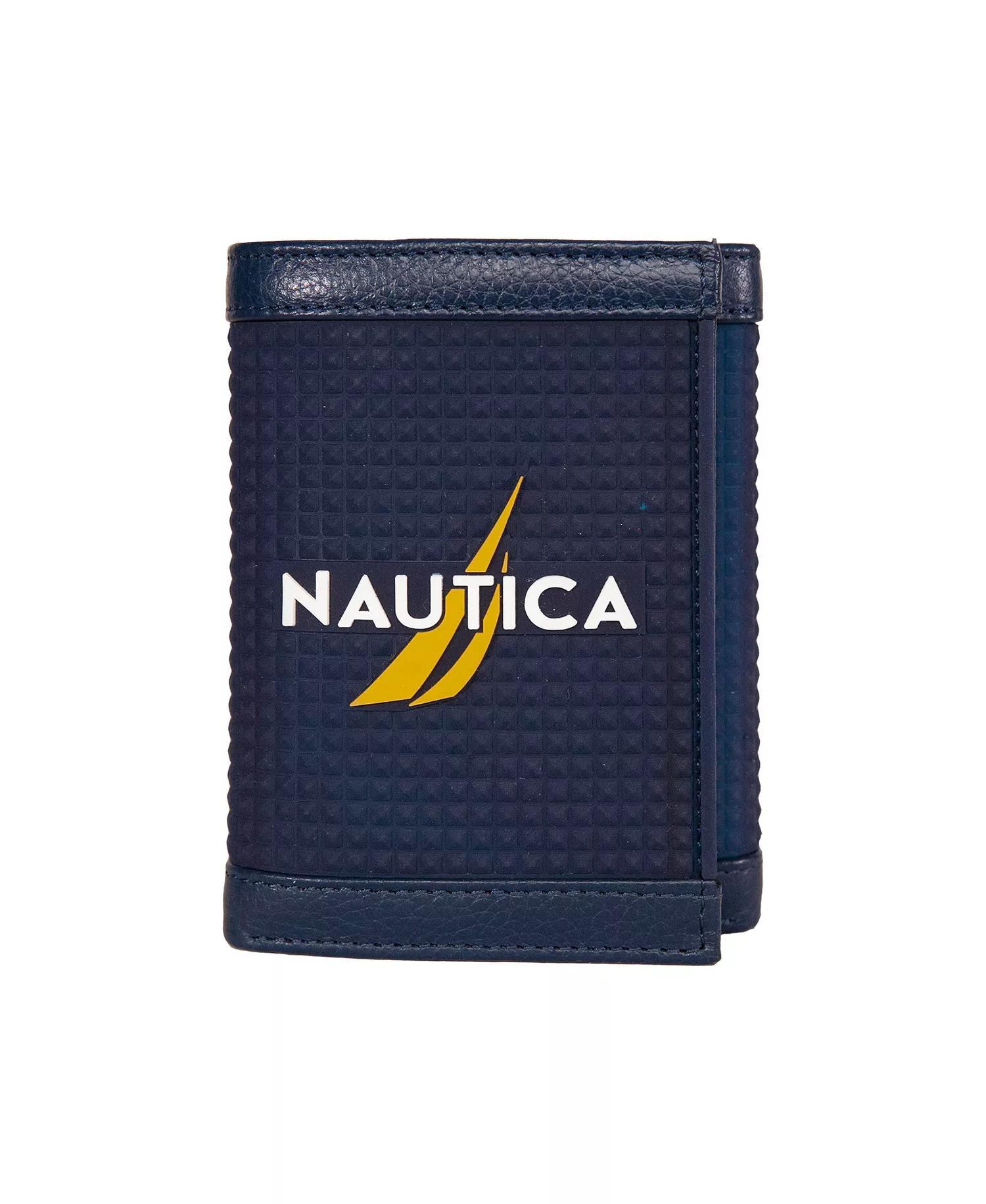 Men's Logo Rubber Leather Trifold Wallet - Navy - ONE SIZE