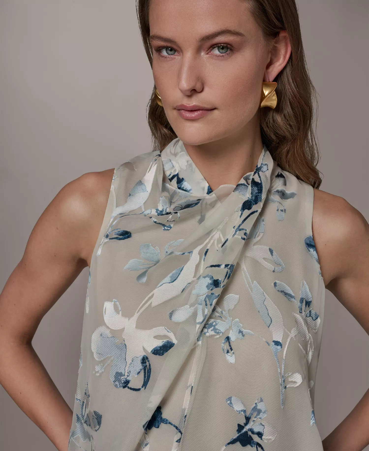 Petite Flocked Floral Top - Sea Mist Multi - P/L