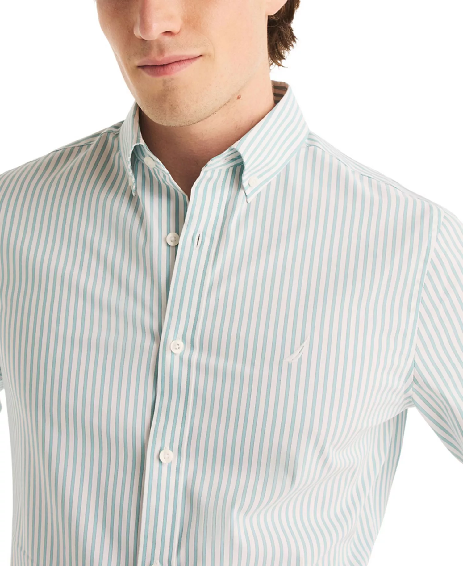 Men's Long-Sleeve Stripe Collared Shirt - Aqua Blue - L