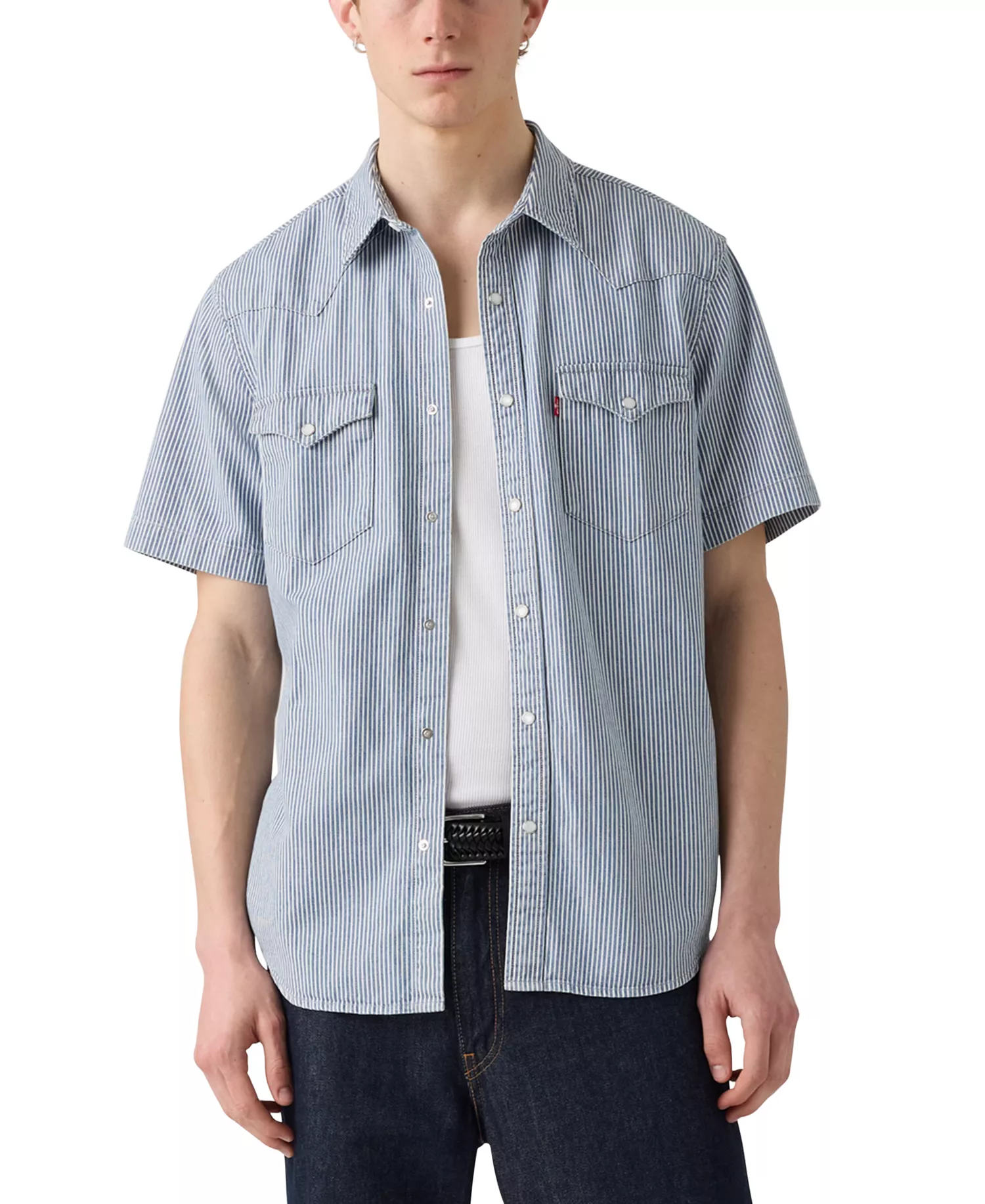 Men's Short Sleeve Snap-Front Western Shirt - Pcadilly Stripe - 2XL