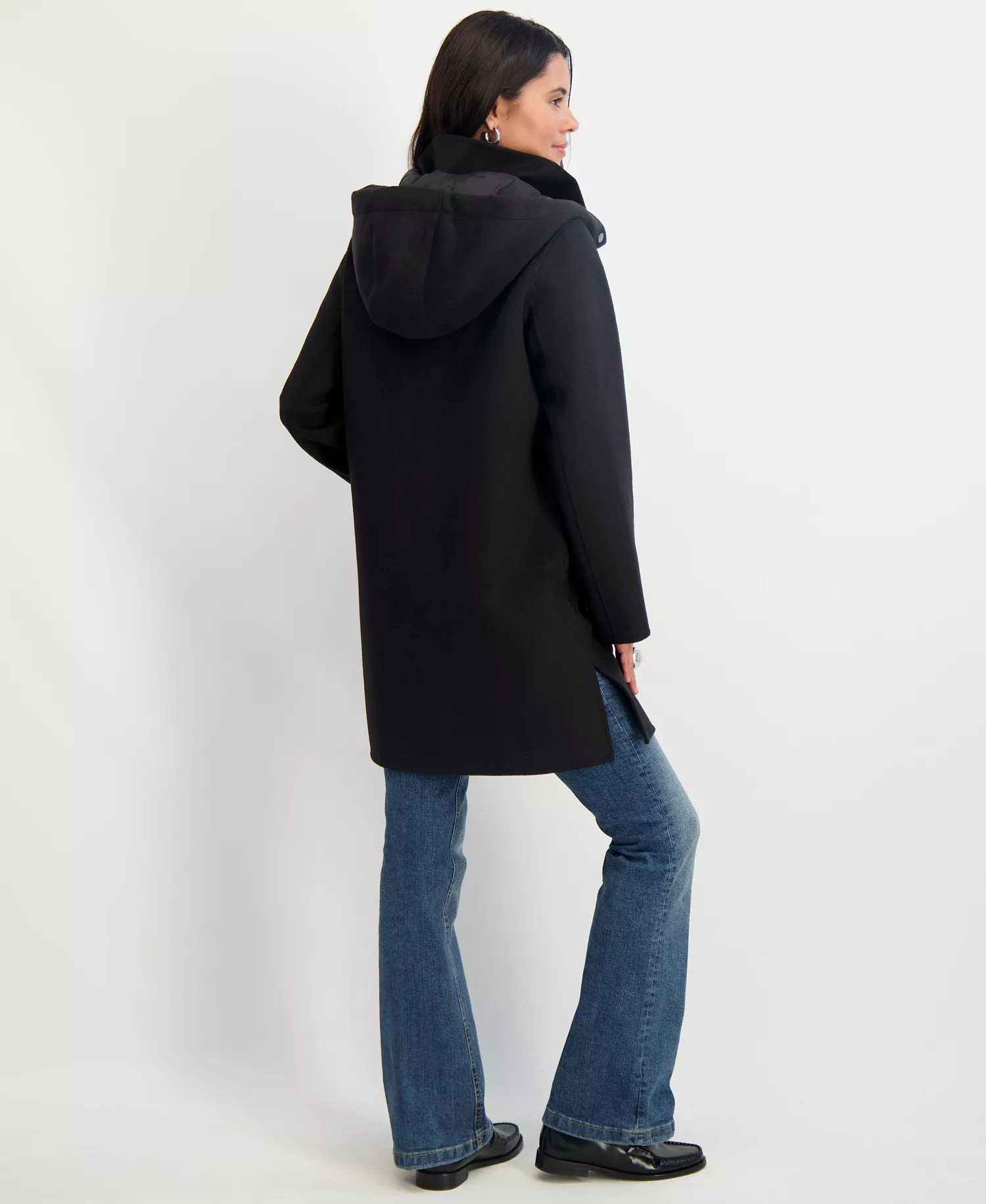 Women's Hooded Zip-Front Coat - Black - L