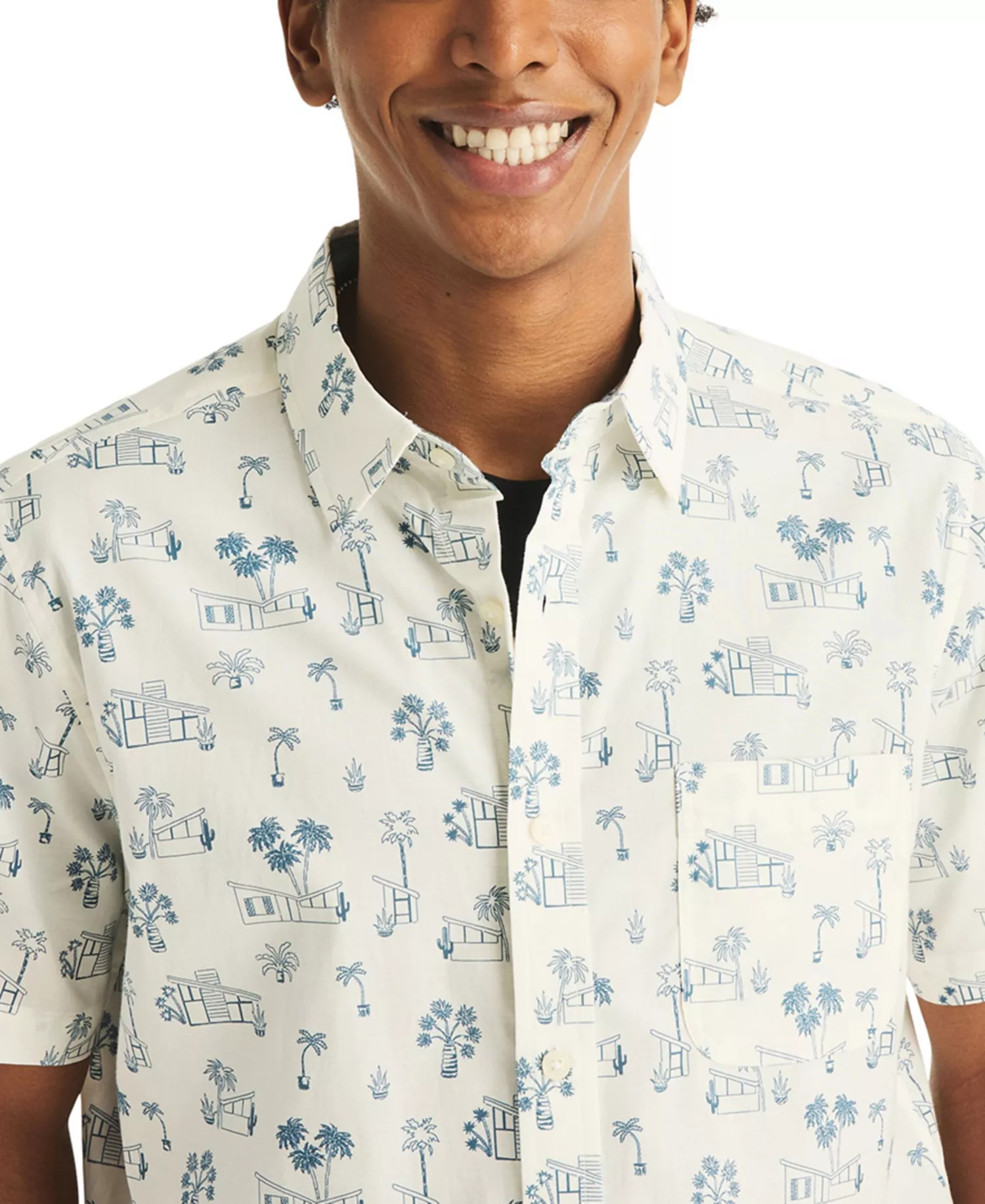 Men's Printed Straight Collar Short-Sleeve Shirt - Sail White - L