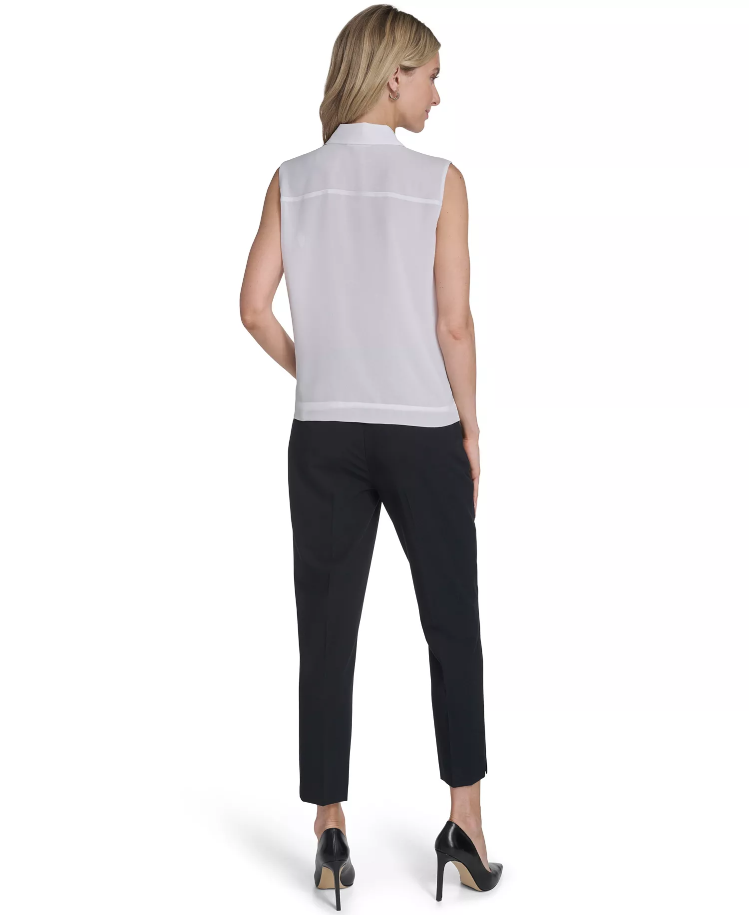 Women's Sleeveless Pleated Front Blouse - White - L