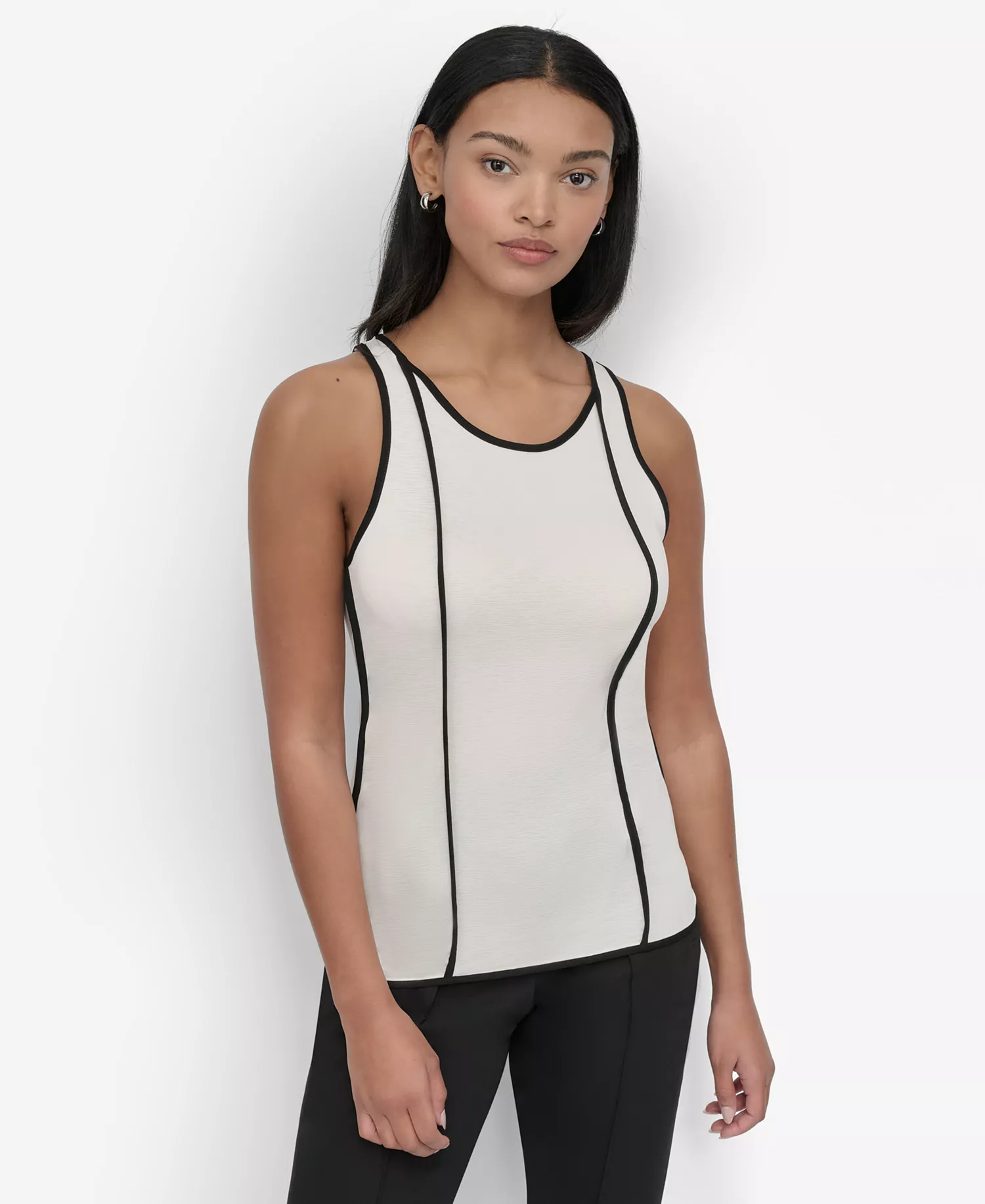 Petite Contrast Trim Tank Top - Ivory/black Combo - PL