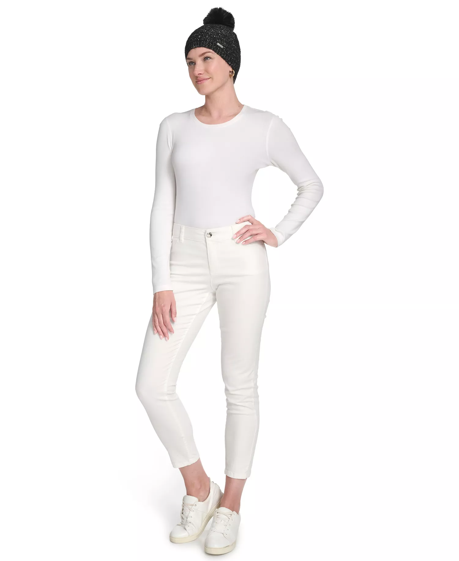 2-Piece Mini Sequin Hat and Scarf Set - Black - OS