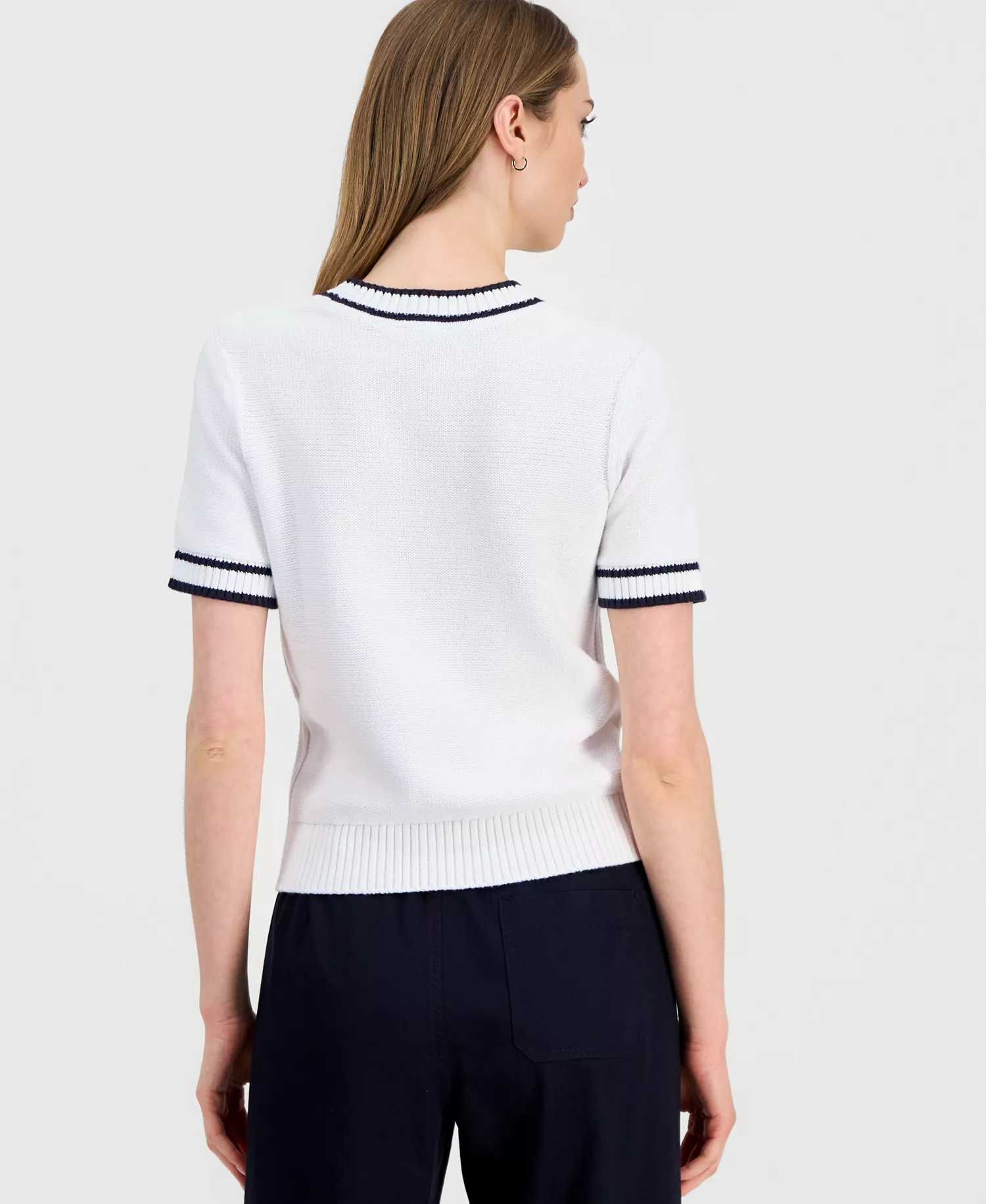 Jeans Women's Short-Sleeve Traveling Cable-Knit Sweater - Bright White Multi - L