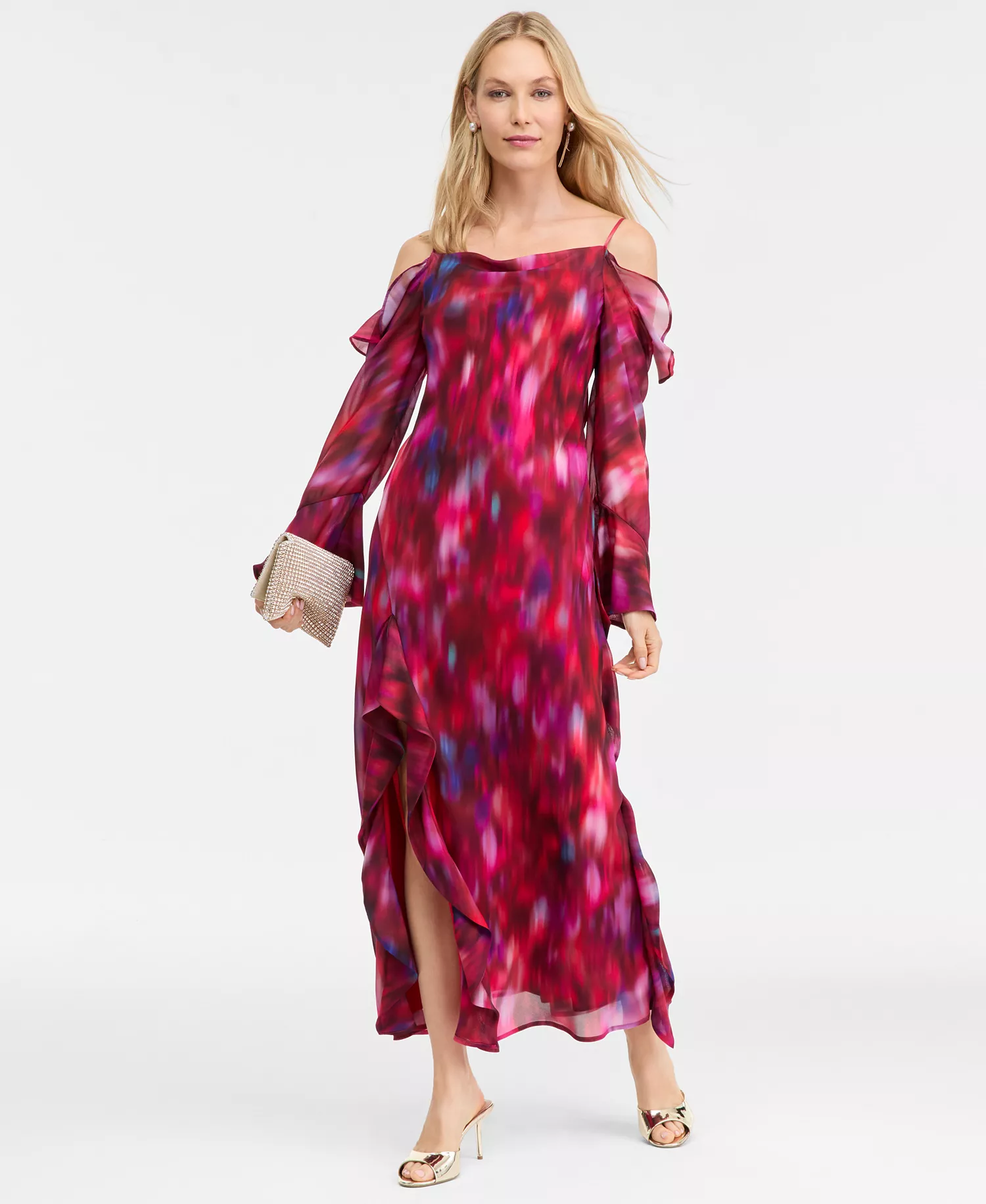 Women's Ruffled Cold-Shoulder Dress, Macy's Exclusive - Pink - S