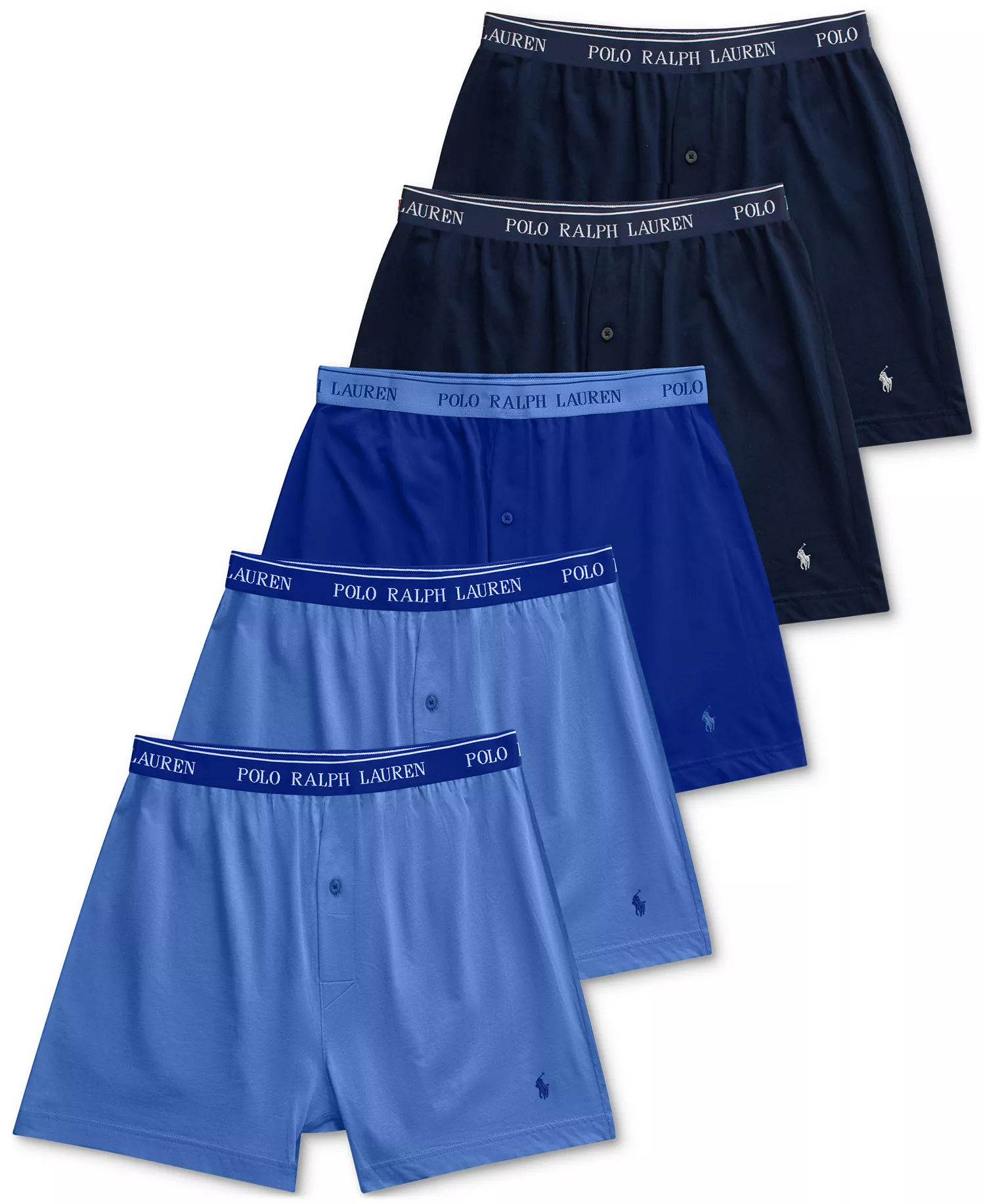 Men's 5-Pack Classic-Fit Cotton Knit Boxers  - Blue - L
