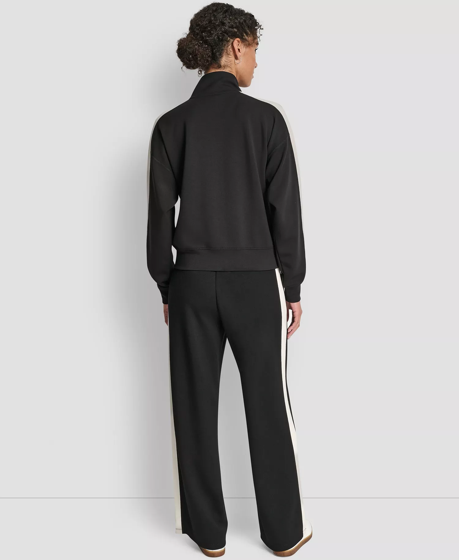 Women's Full Zip Mock Neck Track Jacket - Black/Eggnog - L