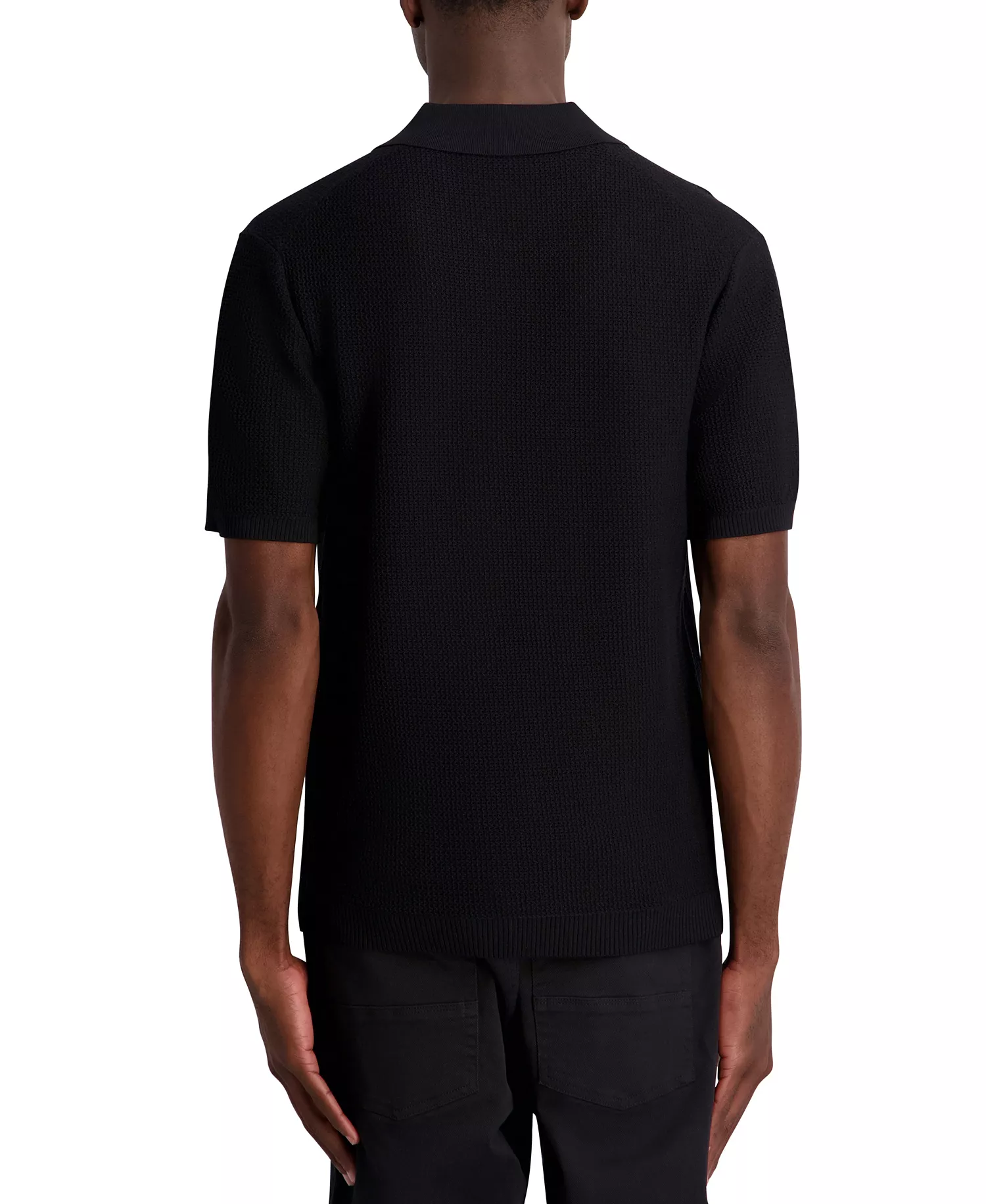 Men's Open Weave Johnny Collar Polo Shirt - Black - 2XL
