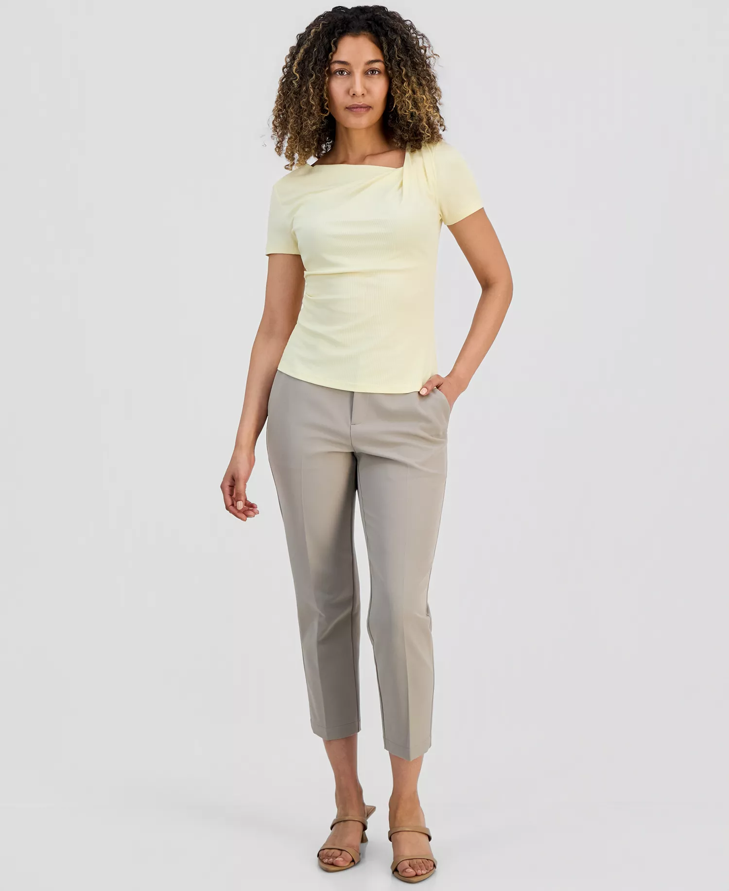 Petite Asymmetrical-Neck Top, Macy's Exclusive - Yellow Mist - P/L