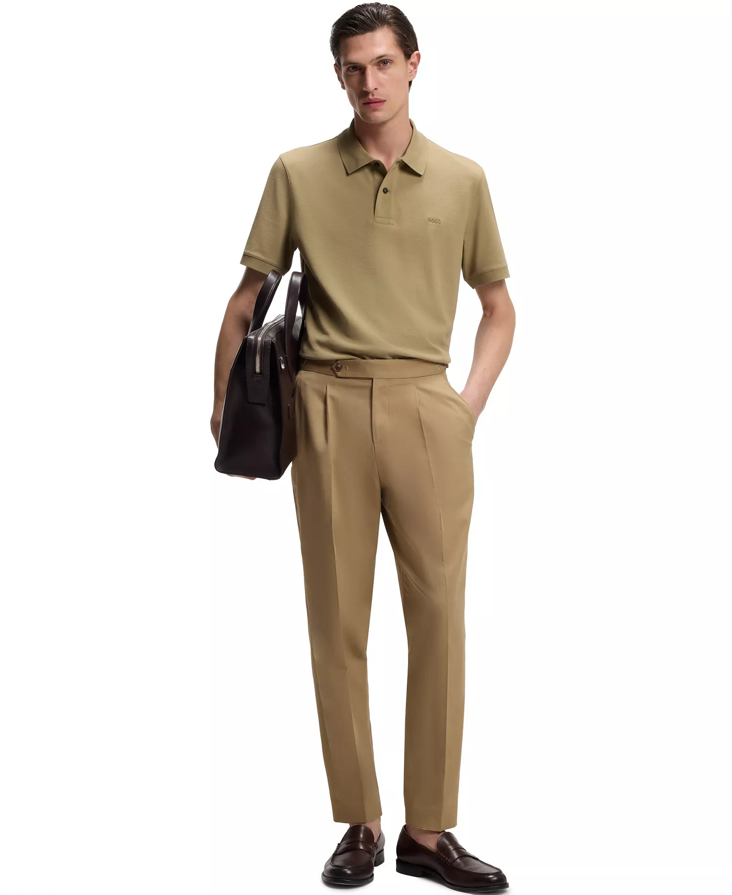 Men's Cotton Piqué Embroidered Logo Pallas Polo Shirt - Dark Beige - 2XL