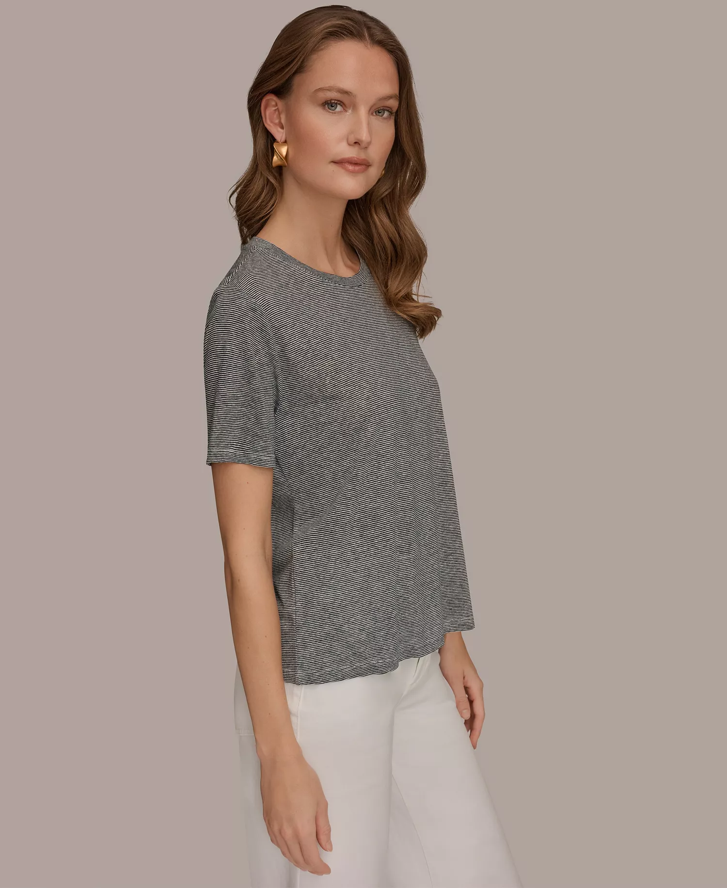 Women's Linen Jersey Striped Tee - Nghtfall/cream - L