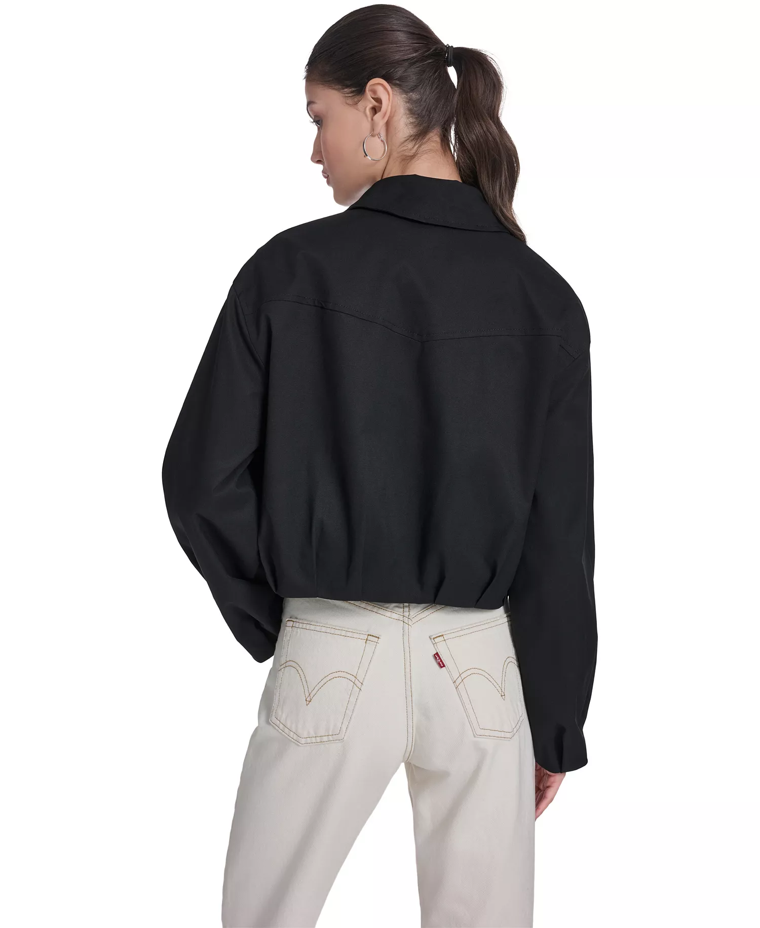 Women's Bubble Hem Collared Bomber Jacket - Black - L