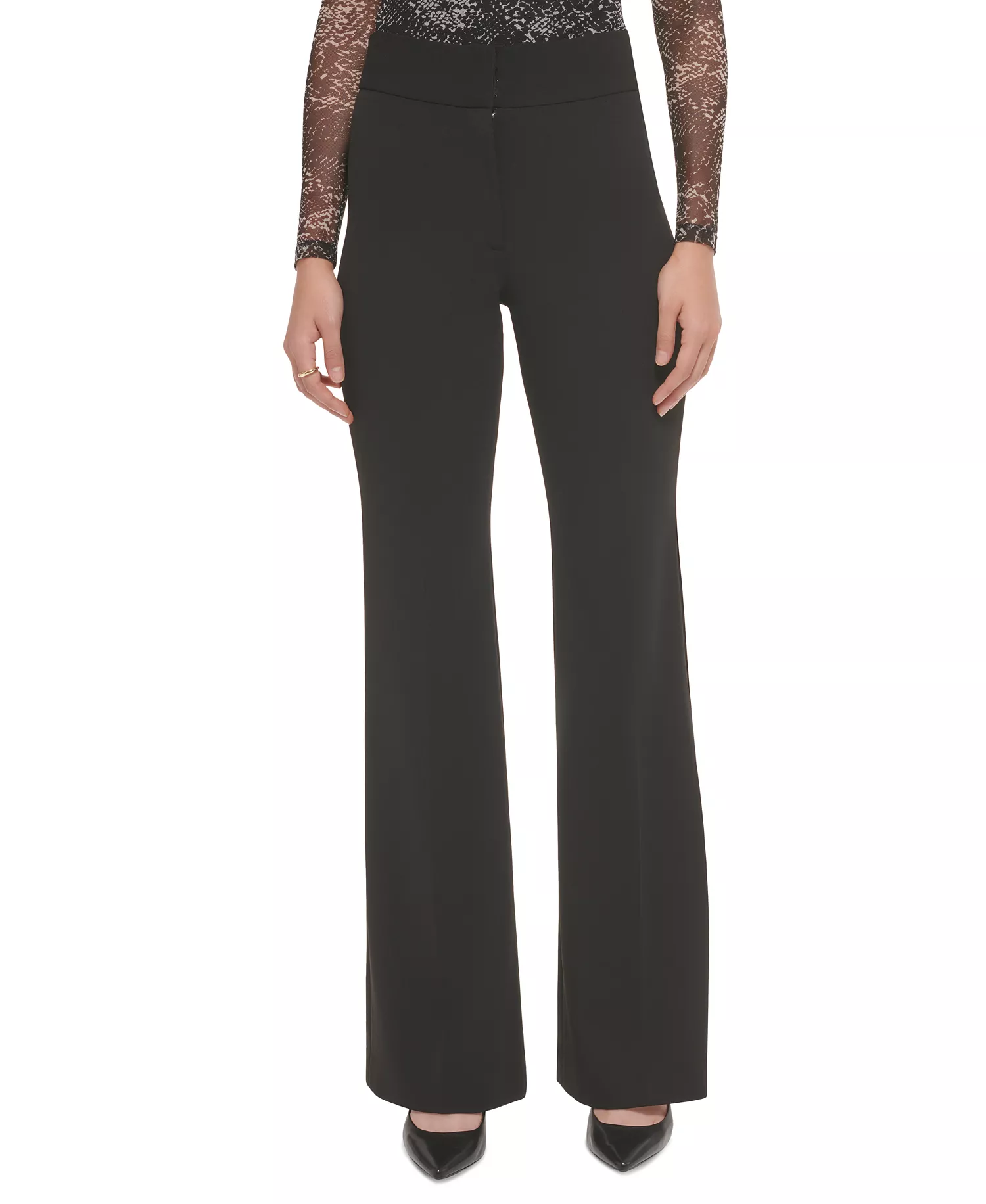 Polished High Waist Wide Leg Trousers - Black - 0