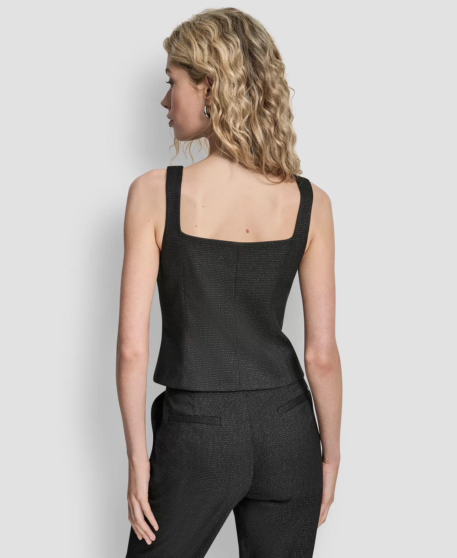 Women's Button Front Sleeveless Vest - Black/silver - 10