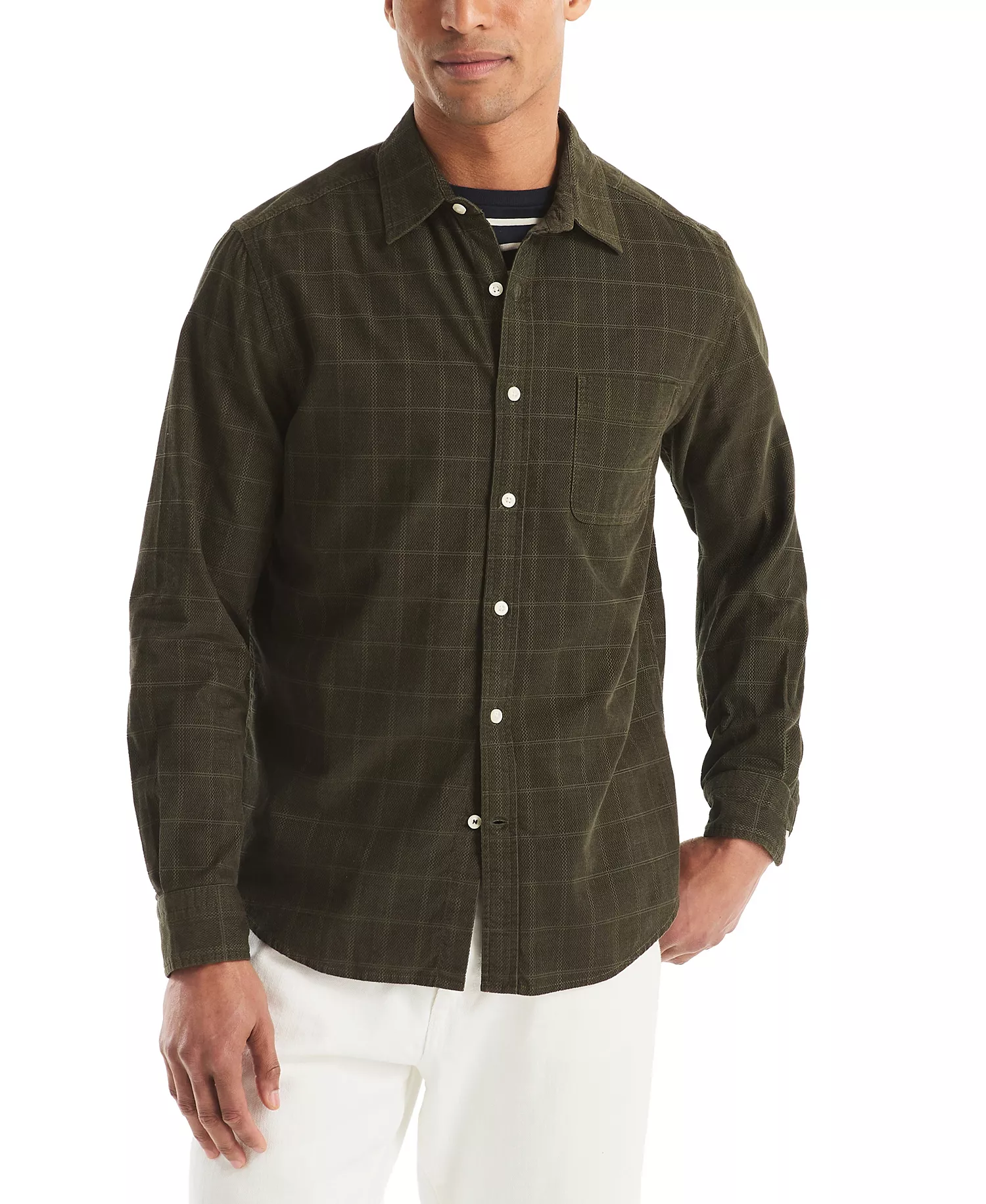 Men's Long Sleeve Corduroy Plaid Dobby Shirt - Forest Night - 2XL