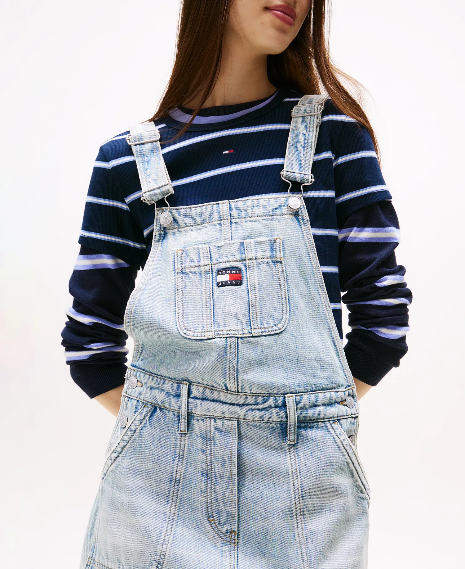 Women's Cotton Denim Dungaree Dress - Denim Light - L