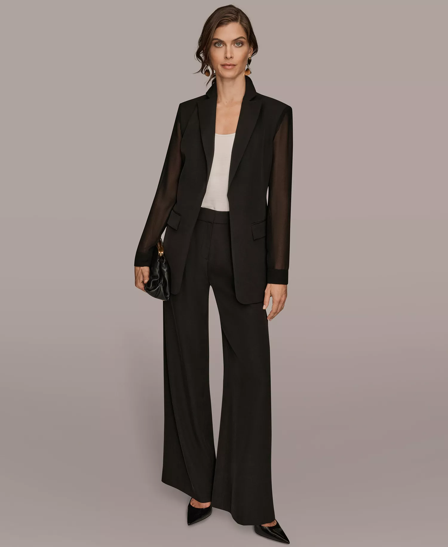 Women's Open Front Collared Jacket, Regular & Petites - Black - 0