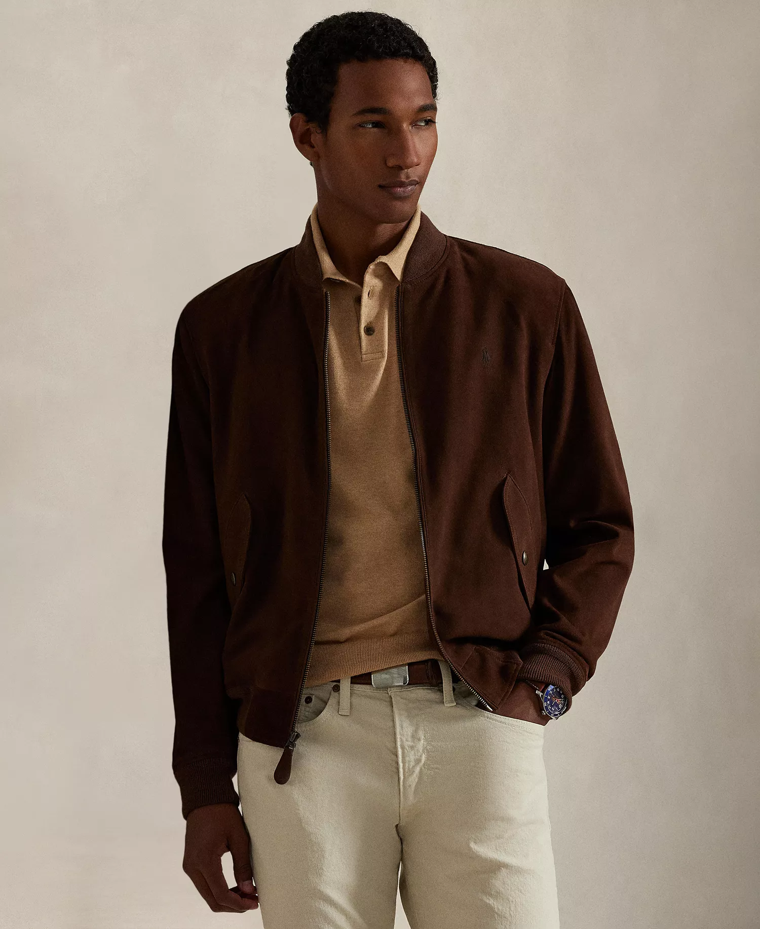 Men's Polo-Collar Sweater - Camel Melange - 2XL