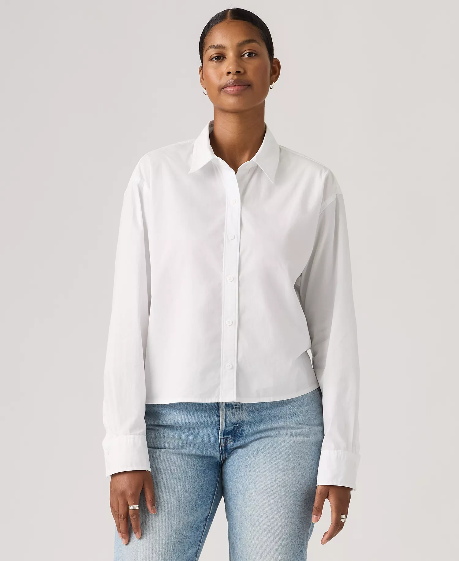 Women's Point Collar Long-Sleeve Shirt - Bright white - L