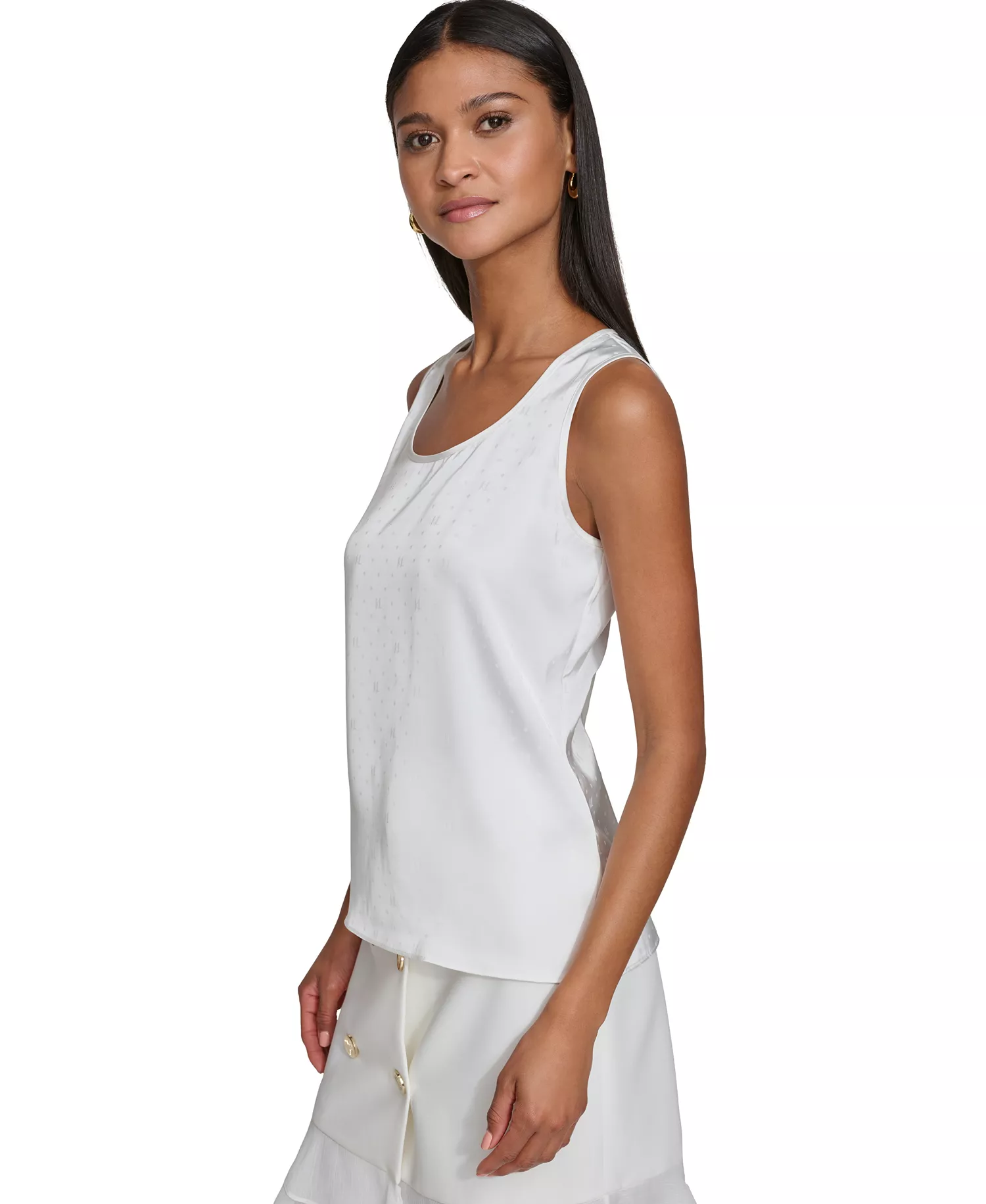 Women's Jacquard Scoop-Neck Tank Top - Soft White - S