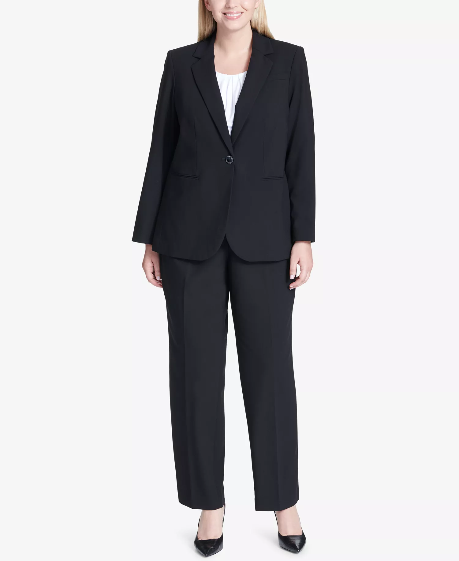 Plus Size One-Button Jacket & Straight-Leg Pants