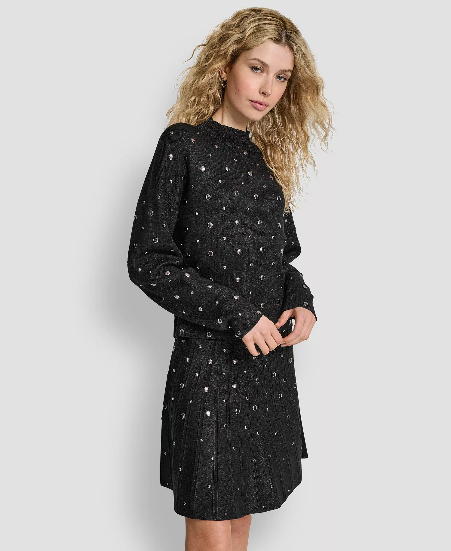 Women's Studded Pull On Sweater - Black - XL