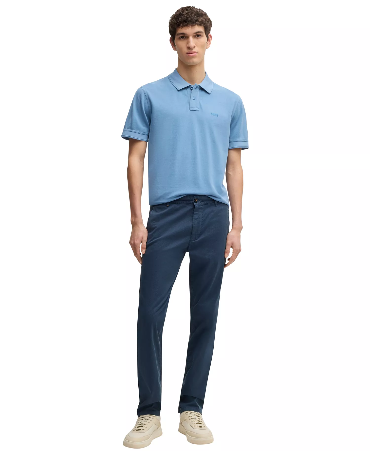 Men's Micro-Printed Stretch Cotton Slim-Fit Pants - Open Blue - 32x32