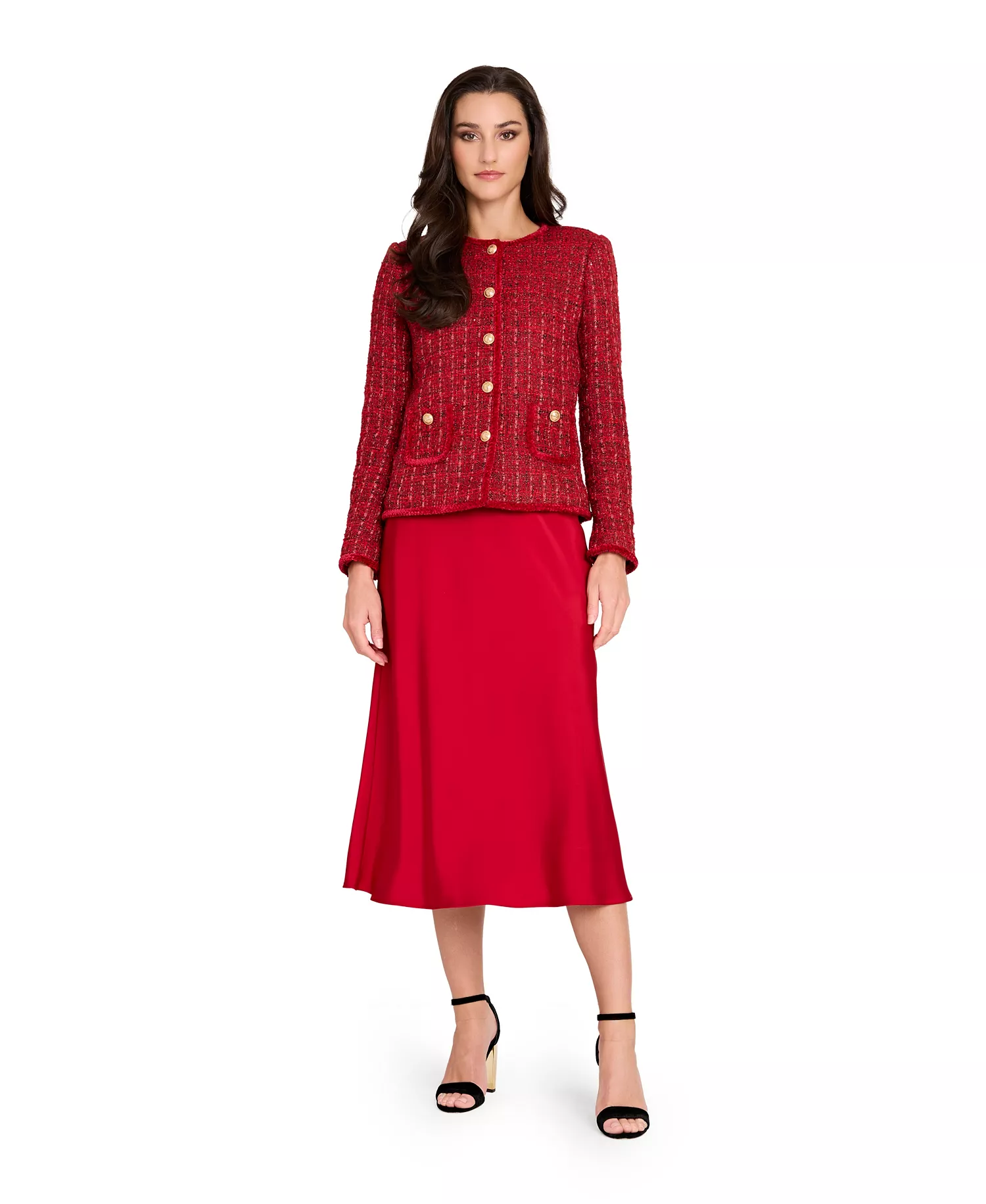 Petite Long-Sleeve Boucle Jacket - Red Multi - 10P