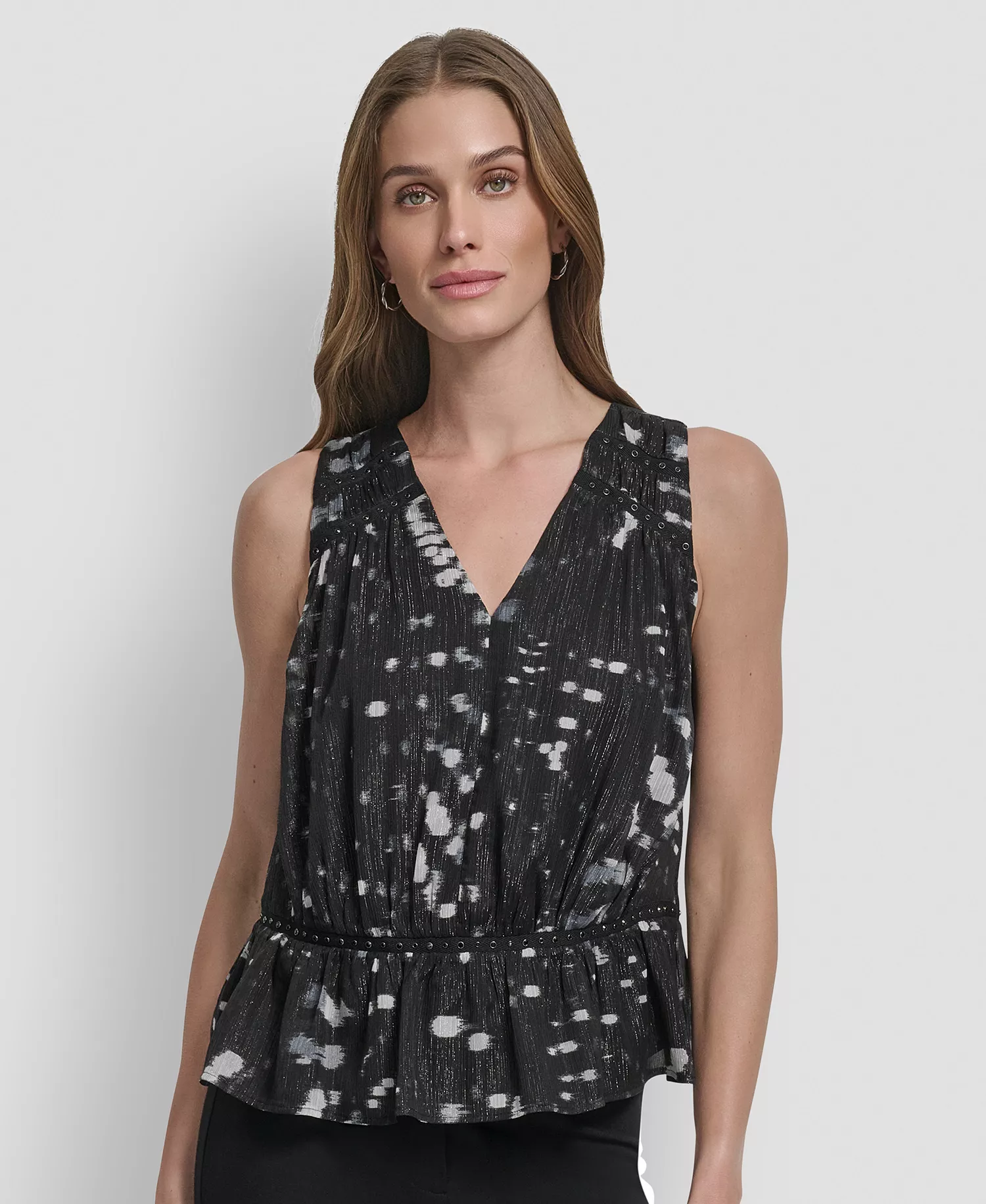 Women's Crinkle Detail Peplum Pull On Top - Reflected Lights - L