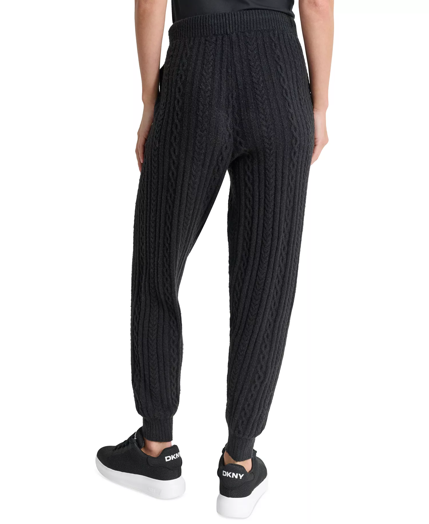 Women's Drawstring Cable Knit Joggers - Black - L