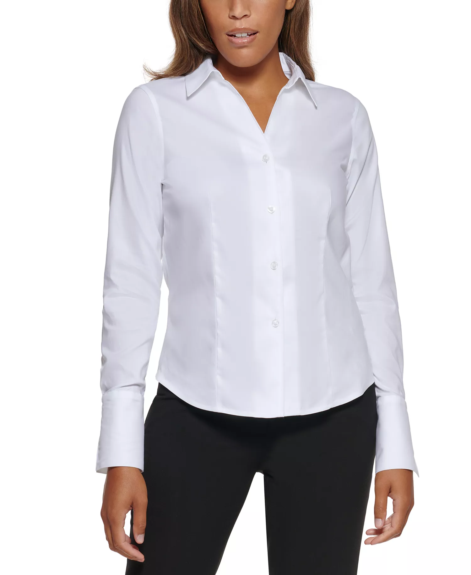Petite Cotton Collared Button-Down Blouse - White - 12P