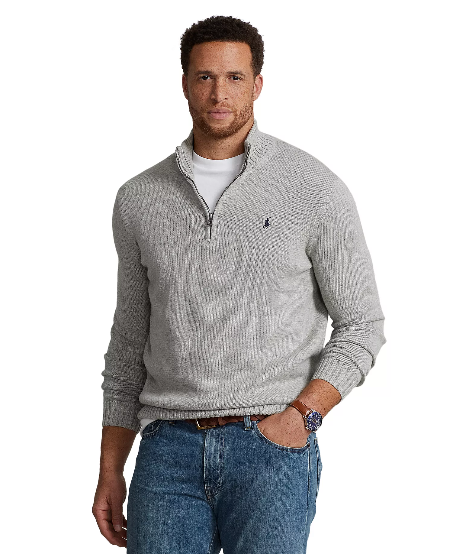 Men's Big & Tall Cotton Quarter-Zip Sweater - Andover Heather - 2LT