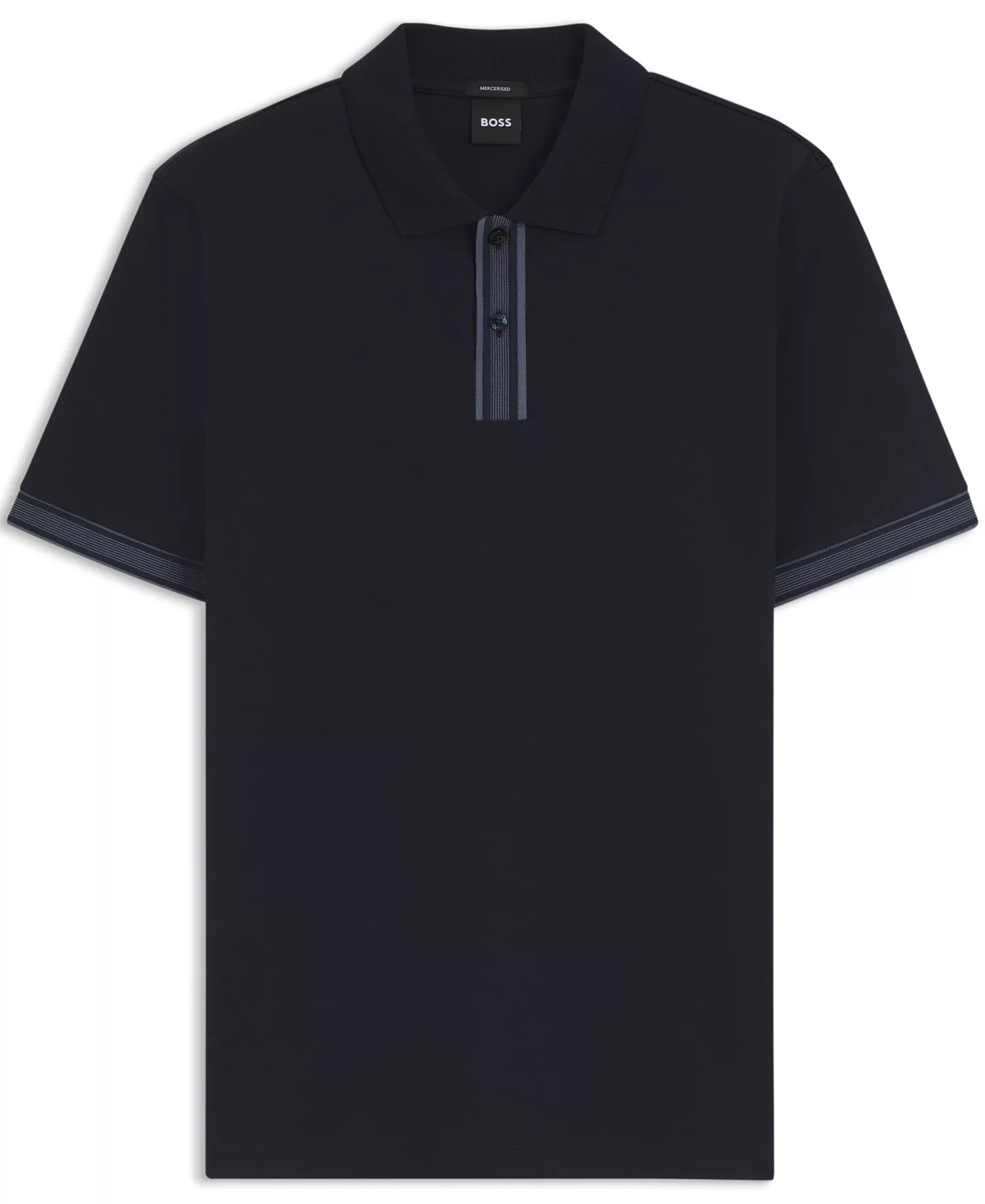 Men's Mercerized-Cotton Striped Trim Polo Shirt - Dark Blue - 2XL