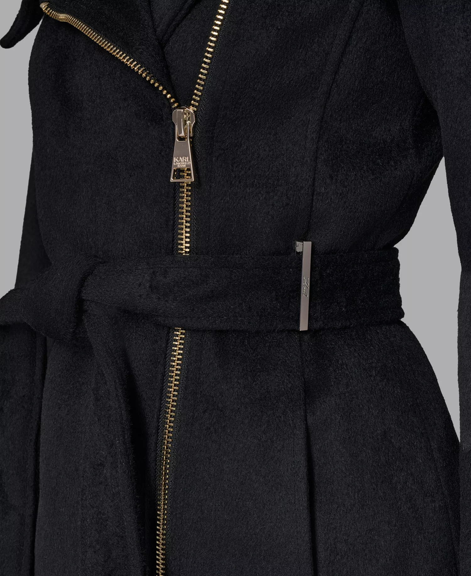 Women's Asymmetrical Wrap Coat - Black - L