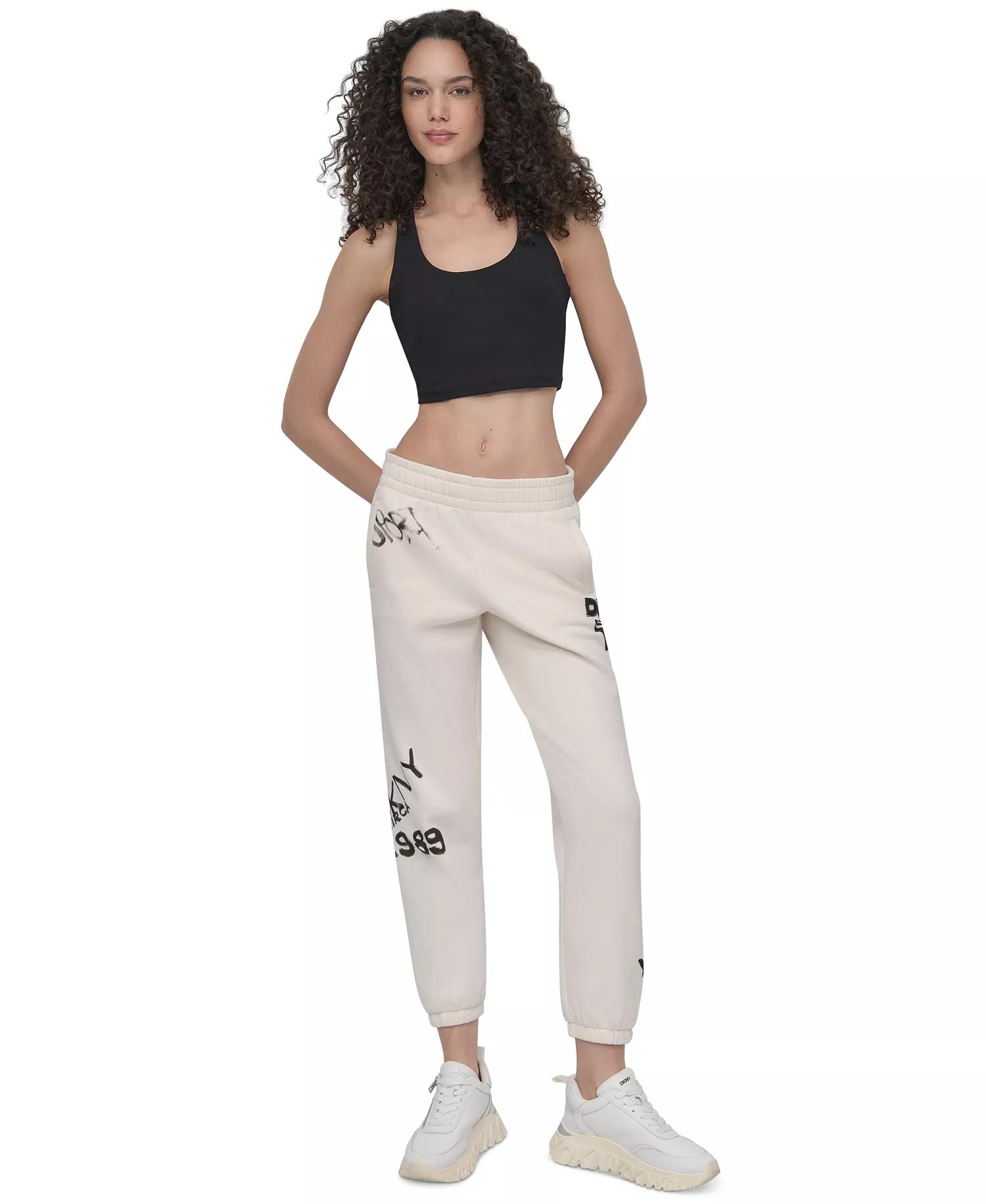 Women's Graffiti Logo Cotton-Blend Joggers - Eggnog - L