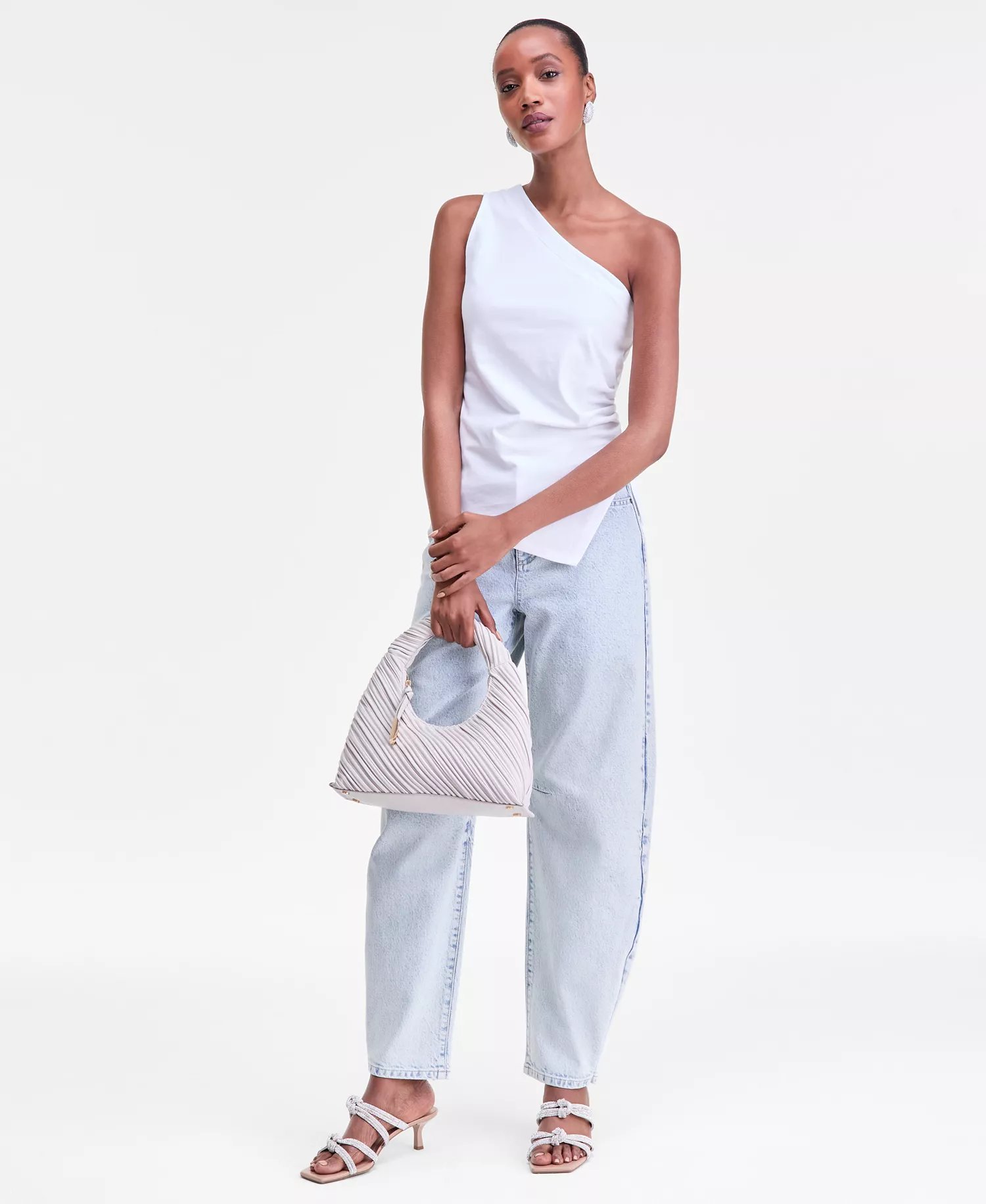 Women's Sleeveless One-Shoulder Asymmetrical Hem Top, Macy's Exclusive - Bright White - M