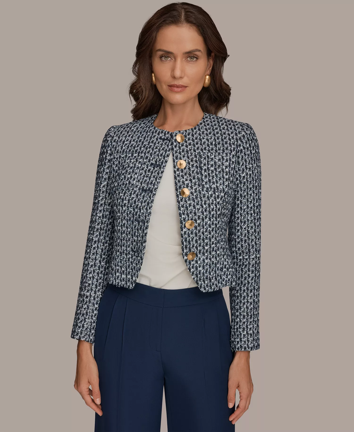 Petite Crewneck 5-Button Cropped Jacket - Nightfall Multi - 0P