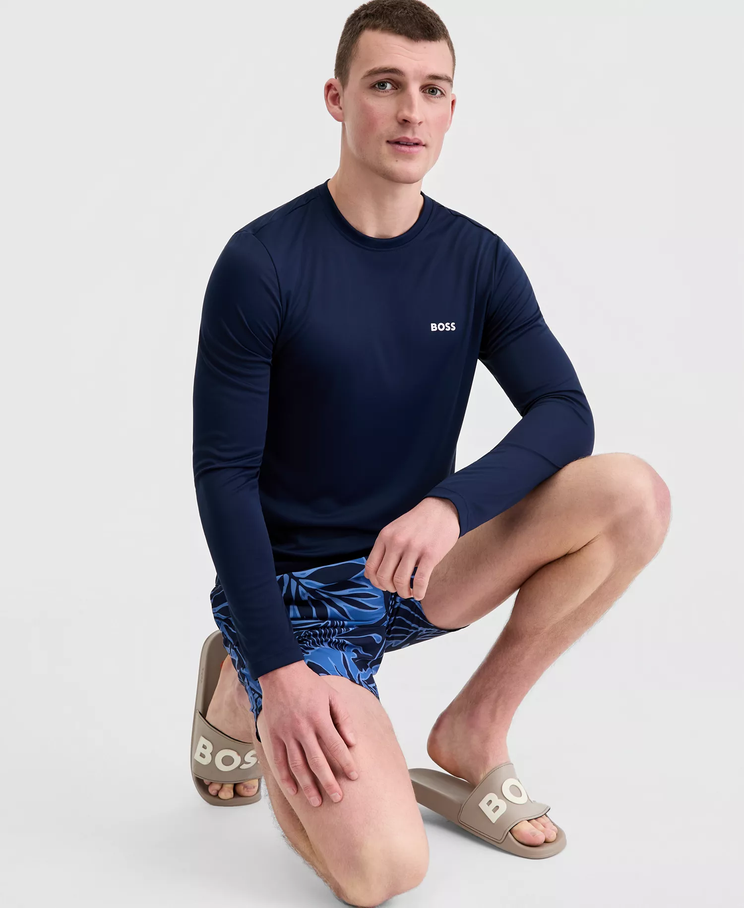 BOSS by Men's Long-Sleeve UV Protection Rashguard Swim Shirt - Black - 2XL