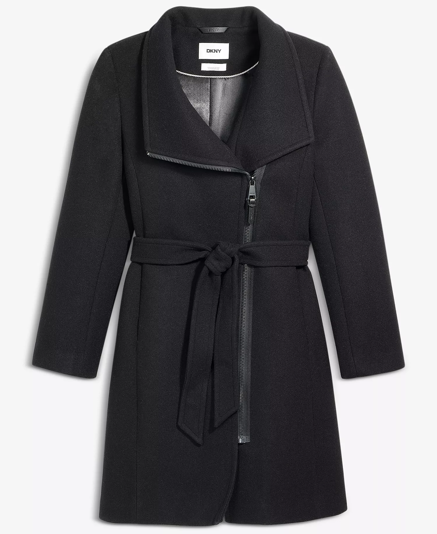 Women's Asymmetric Front-Zip Belted Coat, Exclusively at Macy's - Black - L