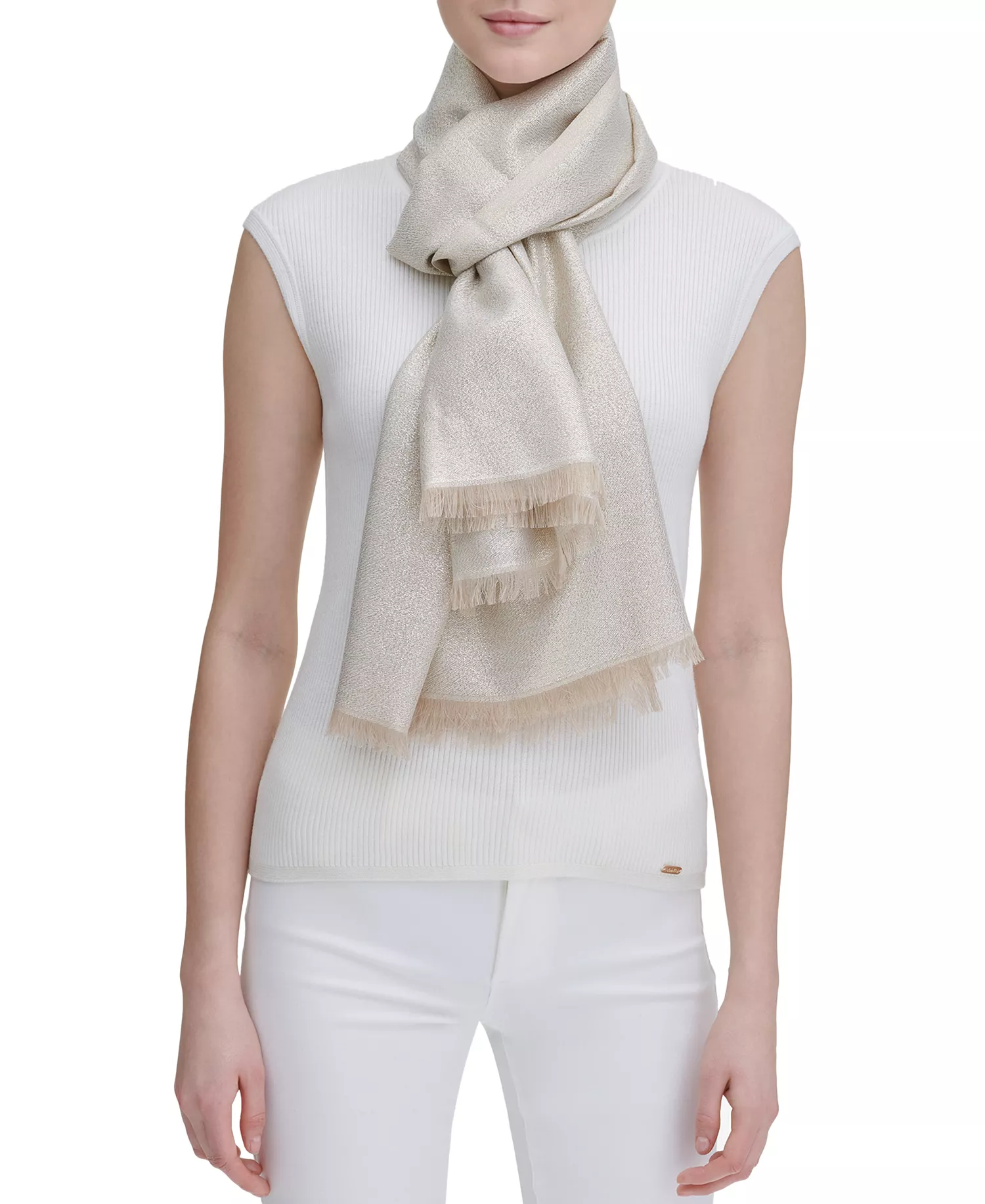 Women's Lightweight Metallic Evening Wrap - Latte - ONE SIZE