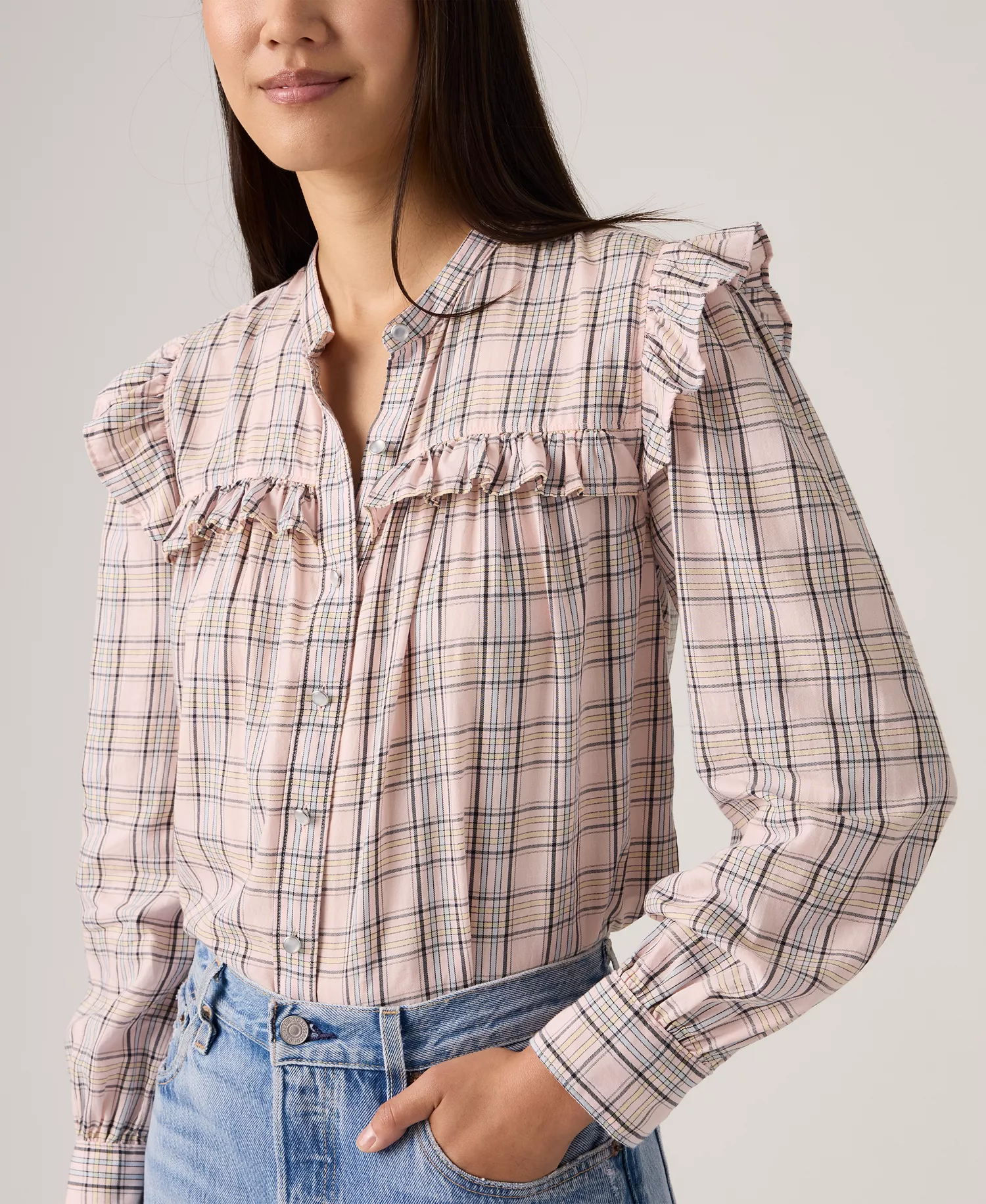 Women's Gianna Collared Neck Top - Alexis Plaid - L