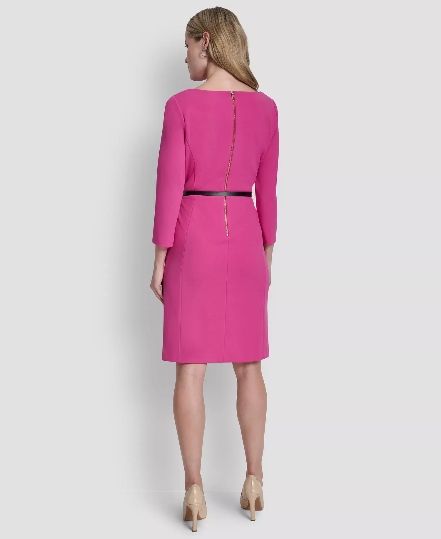 Petite Asymmetrical Neck 3/4-Length Dress - Rose Voilet - 10P