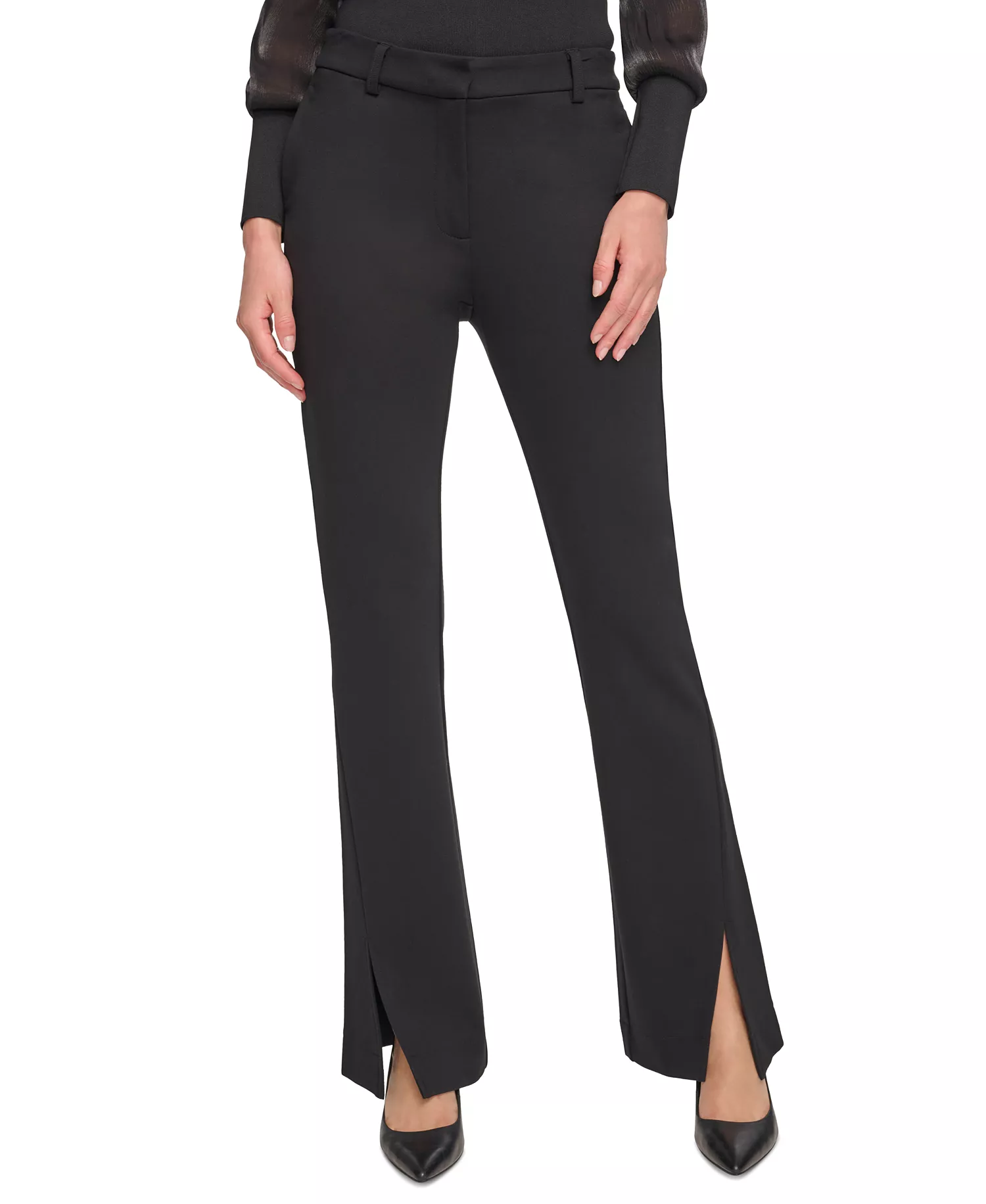 Women's Mid Rise Split-Cuff Flare Leg Pants - Black - M